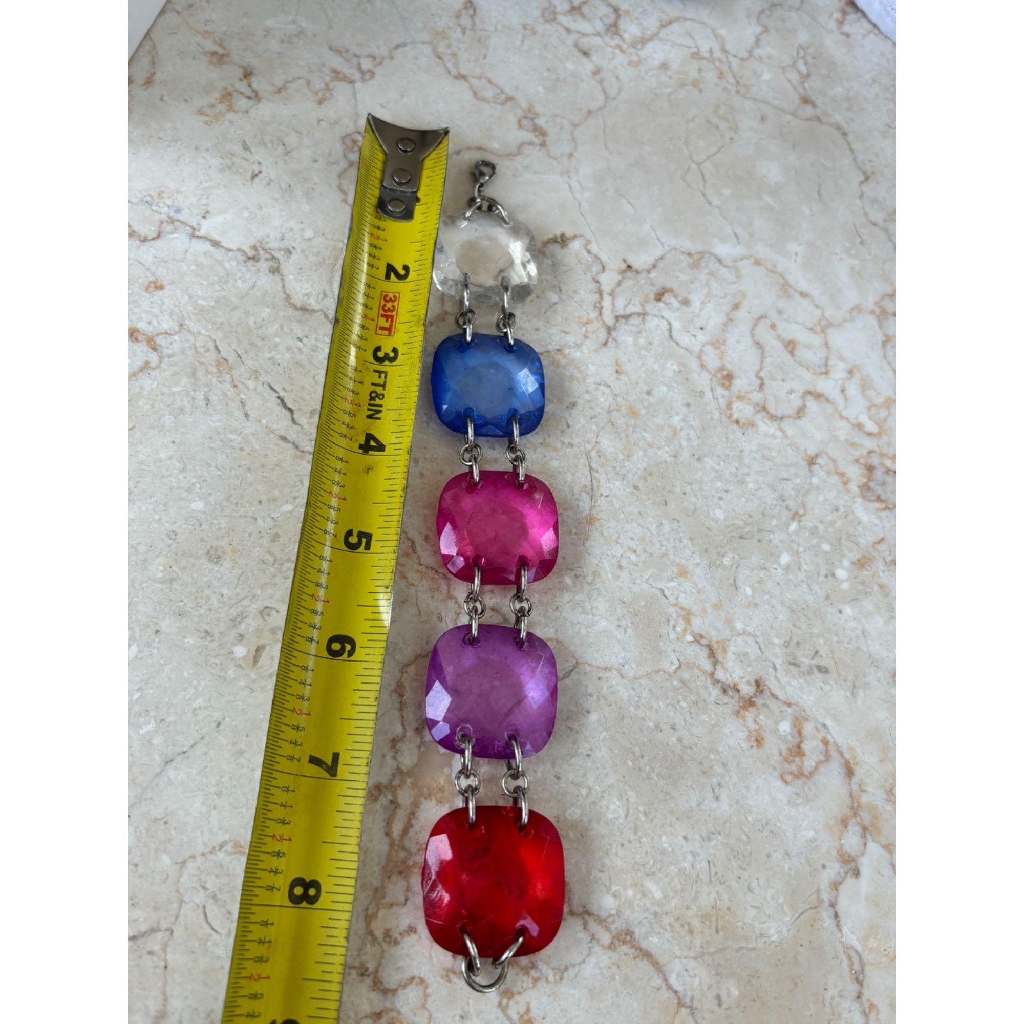 Other Faceted Multicolor Acrylic Square Stone Bracelet With Silver Size ONE SIZE - 4 Thumbnail