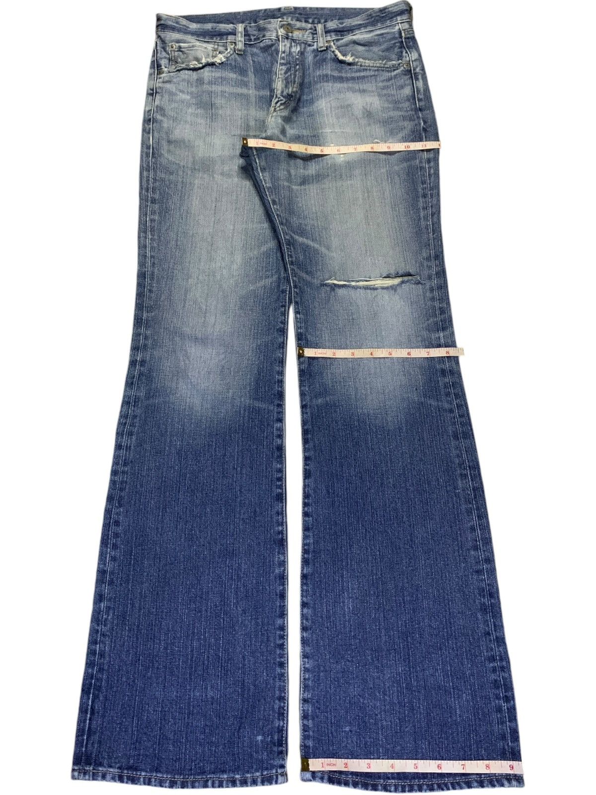 Uniqlo Vintage Uniqlo "Broken Denim" Faded Distressed Flare Jeans Size US 34 / EU 50 - 14 Thumbnail