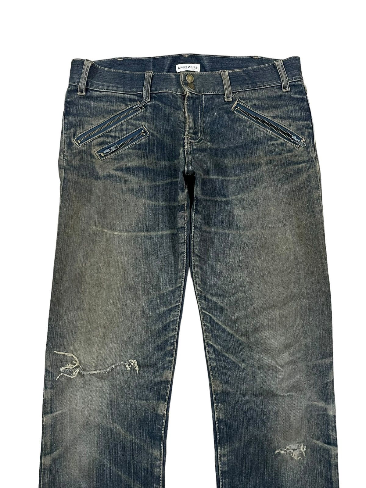 If Six Was Nine Vtg Japanese Multi Zip Bondage Style Mud Wash Ripped Jeans Size US 33 - 4 Thumbnail