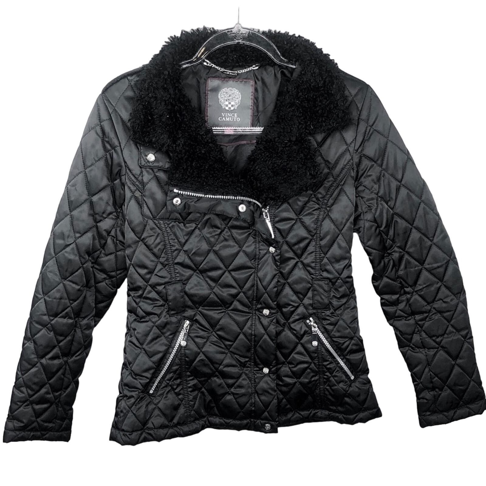 Designer × Vince Camuto Vince Camuto Black Quilted Coat Fur Hood Small Classic Size S / US 4 / IT 40 - 3 Thumbnail