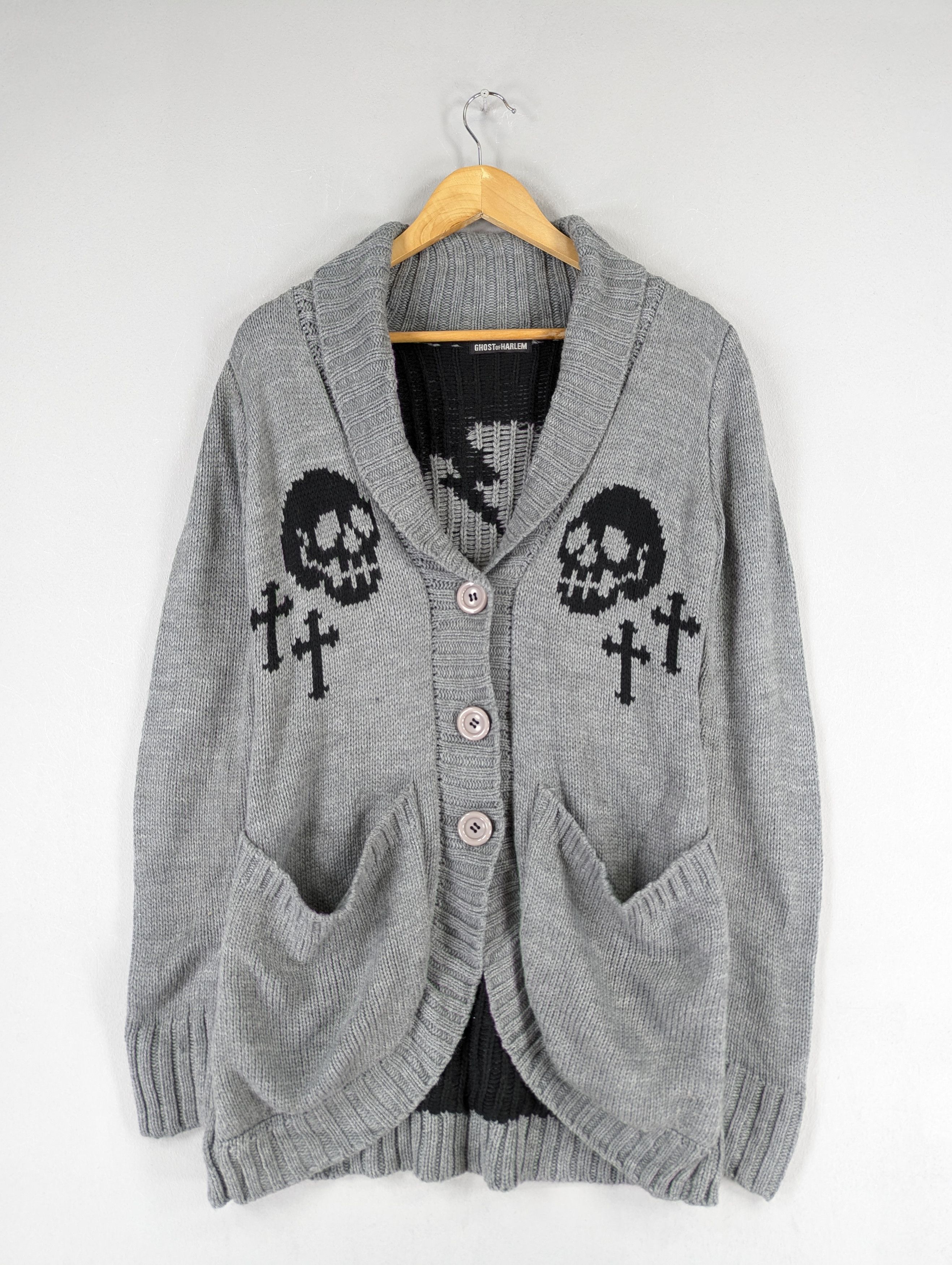 Ghost Of Harlem Cross Skull Knit Button Cardigan Jacket