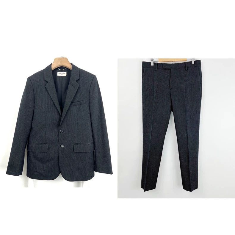 Saint Laurent Paris Saint Laurent ParisBlack and grey vertical stripe suits 2 Size 46R - 1 Thumbnail