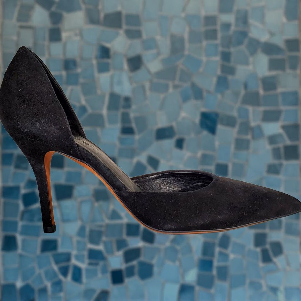 Vince Camuto Vince Paulette Black Suede Pointy Toe Slip On d'Orsay Pumps Women US 9 M High Heel Stiletto EU40 Classic Leather Upper Vintage? Size US 9 / IT 39 - 1 Thumbnail