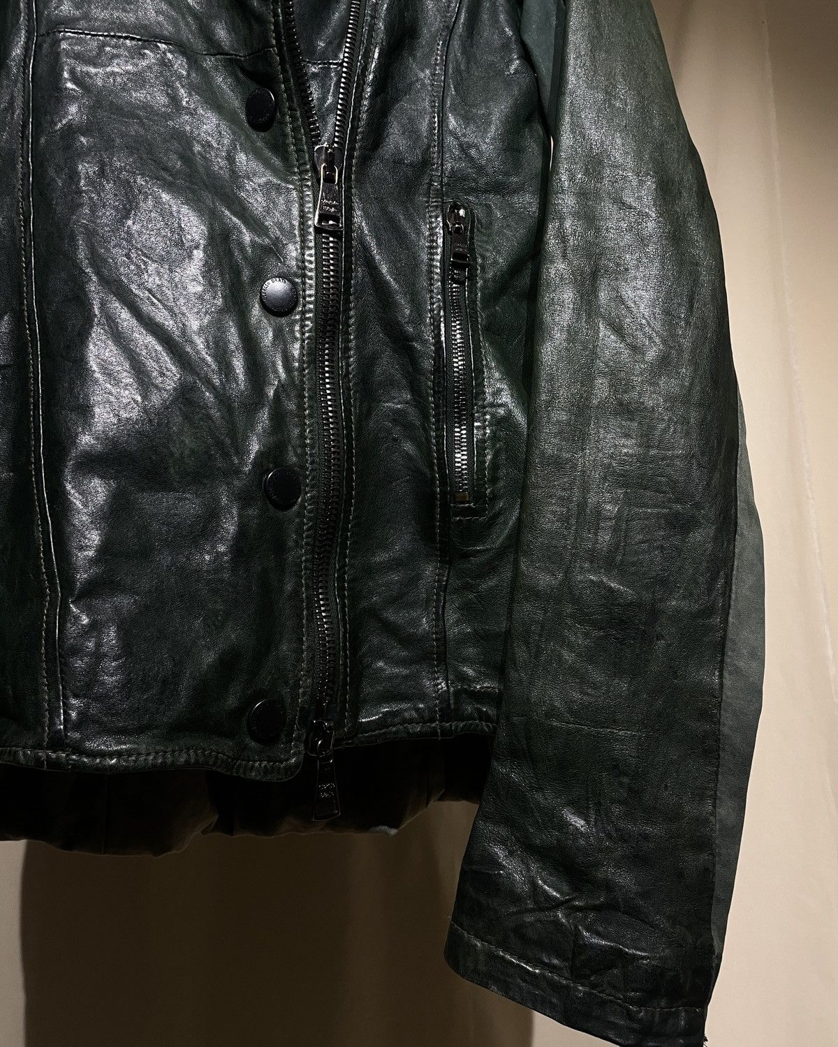 Giorgio Brato Giorgio Brato Oxidized Green Asymmetric Snap Leather Jacket Size S / US 4 / IT 40 - 6 Thumbnail