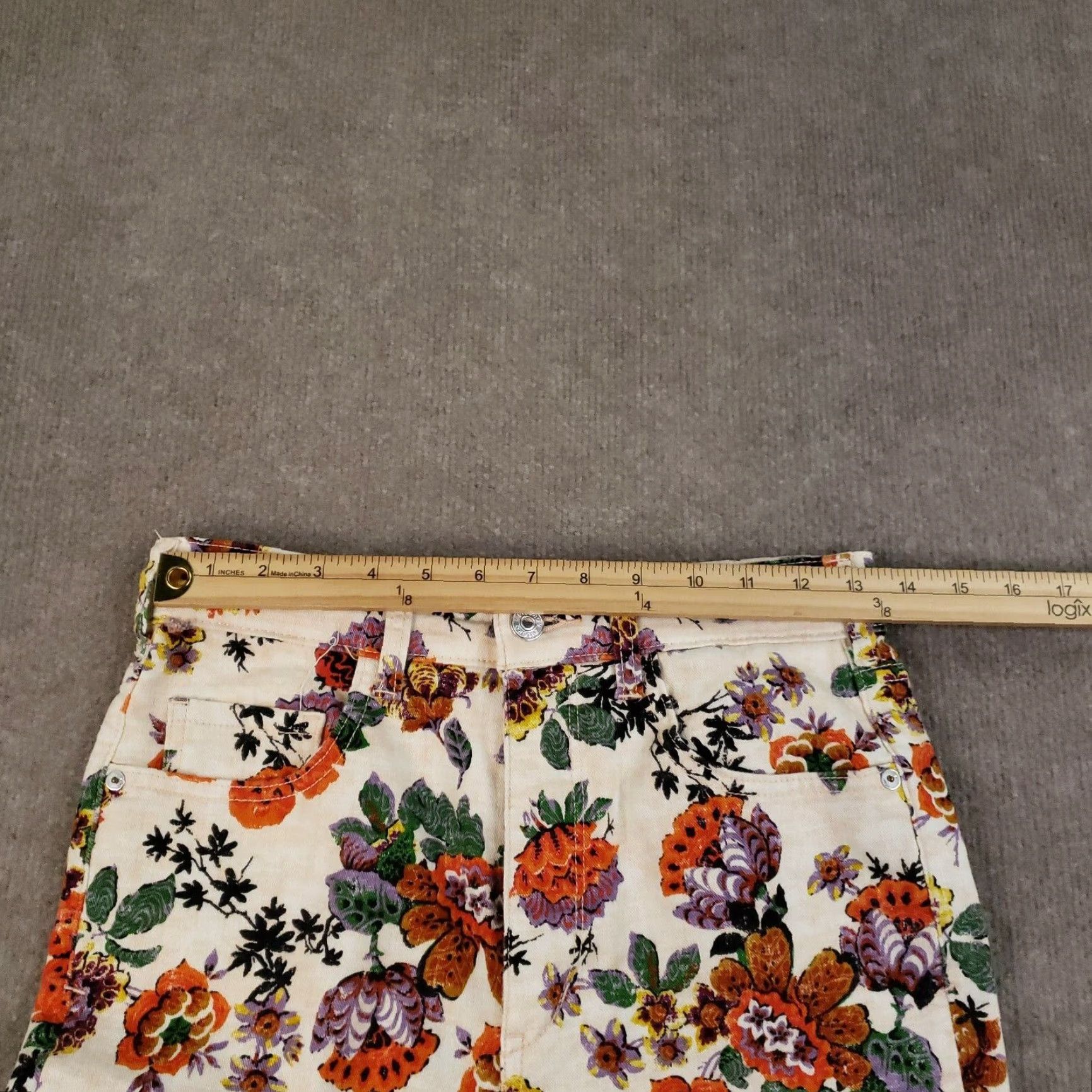 Anthropologie VINTAGE Anthropologie Pilcro Pants Womens 27 Cigarette High Rise Floral Raw Hem Boho Denim Stretch Orange 27 Mens Girls Womens Size 27" / US 4 / IT 40 - 5 Thumbnail