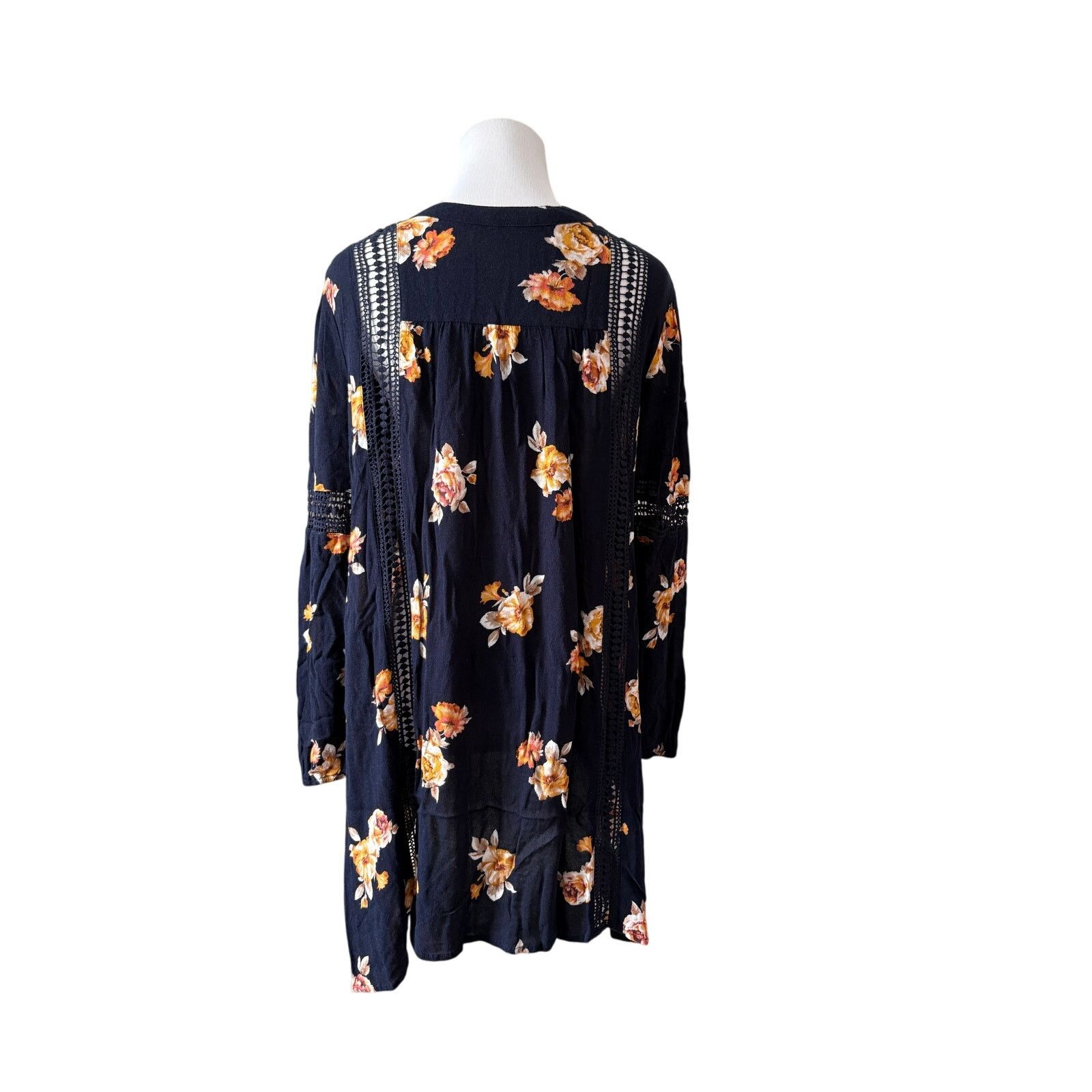 Other Blu Pepper Lace Insets Blue Floral Blouse LARGE Cottagecore Size L / US 10 / IT 46 - 6 Thumbnail