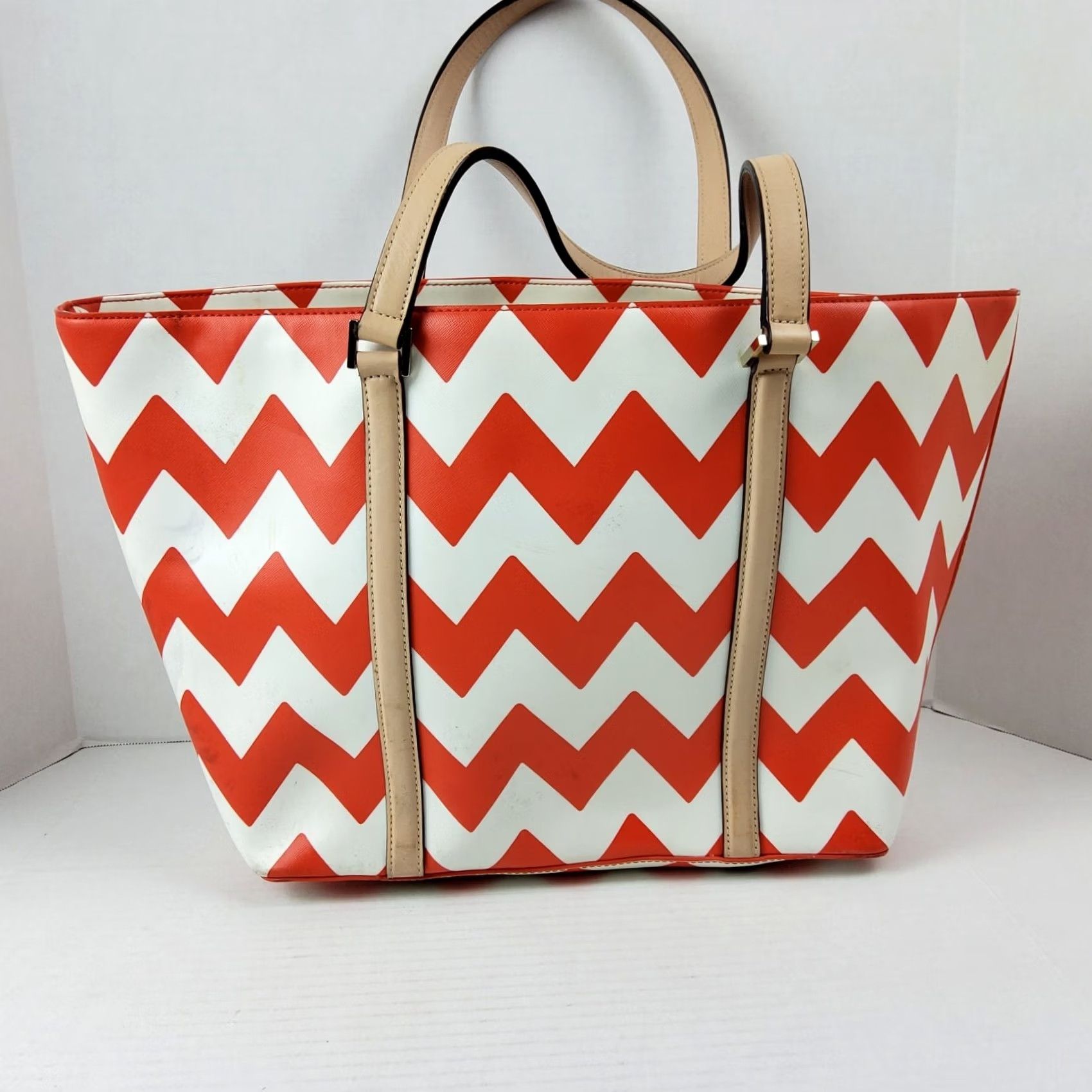 Vintage Kate Spade New York Chevron Large Tote Shoulder Bag Purse Travel Beach Size ONE SIZE - 5 Thumbnail
