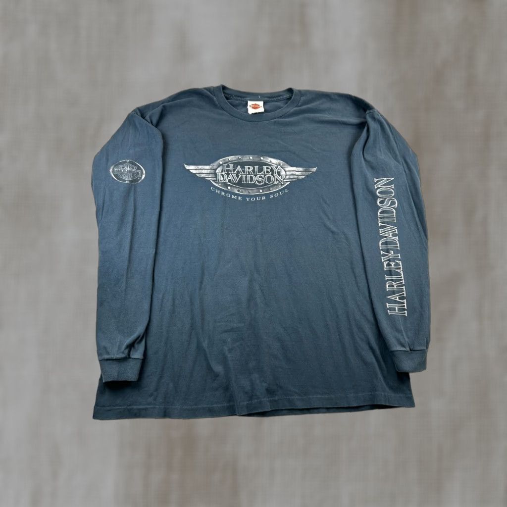 Harley Davidson VINTAGE Harley-Davidson Long Sleeve Shirt Mens 3XL Blue Graphic Print Crew Neck Biker Texas 2000s Size US XXL / EU 58 / 5 - 1 Thumbnail