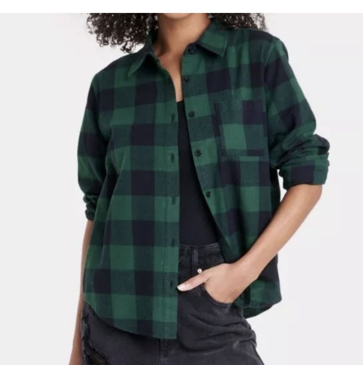 Other Betty Boop women’s L button up hunter green flannel checker Size L / US 10 / IT 46 - 2 Thumbnail