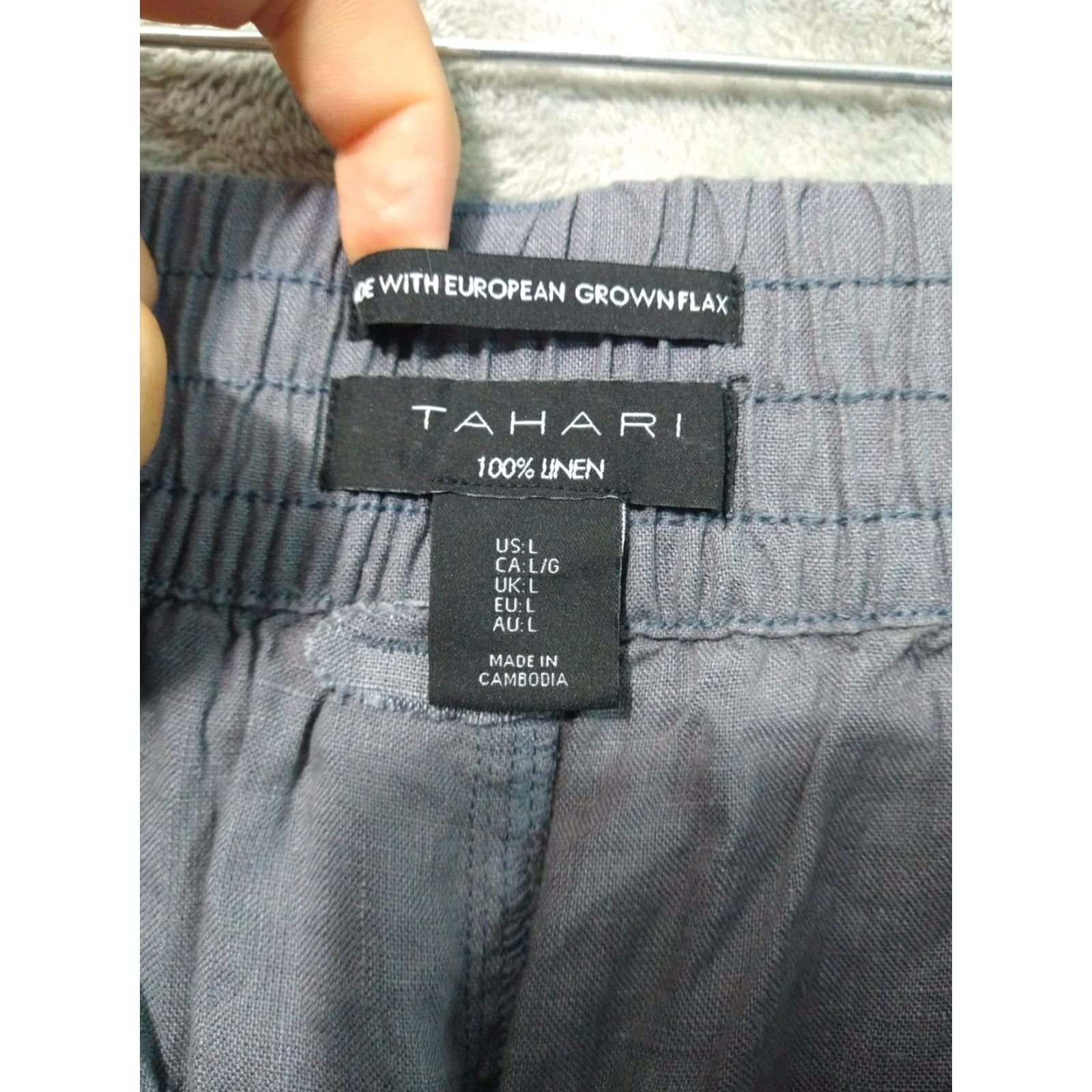 Vintage Tahari High Rise Crop Pants Womens Large Gray Linen Tapered Beachy Bohemian Size 36" / US 14 / IT 50 - 7 Thumbnail