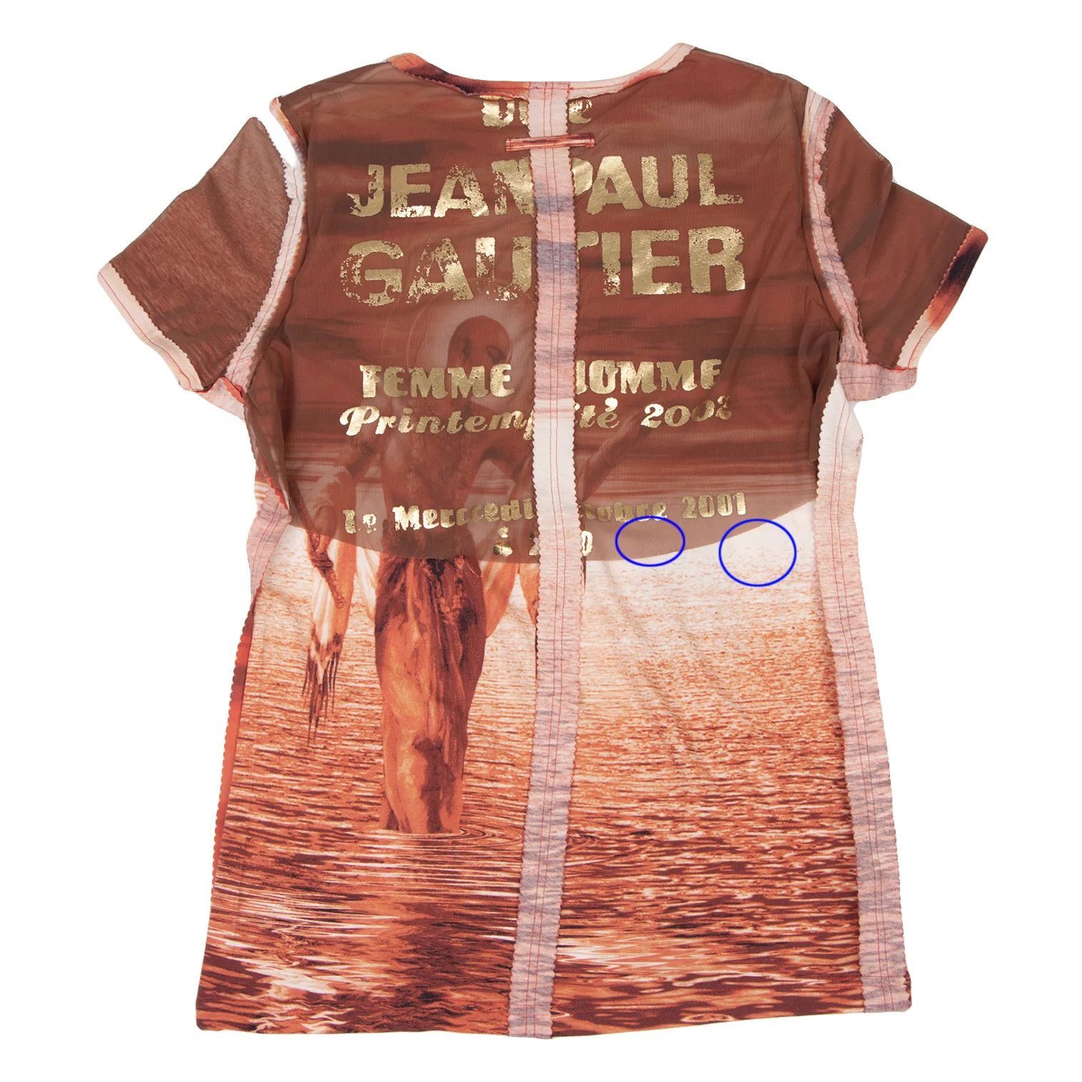 Jean Paul Gaultier Shoulder Pad Pinked Cut T-Shirt in Orange and White Size US M / EU 48-50 / 2 - 13 Thumbnail