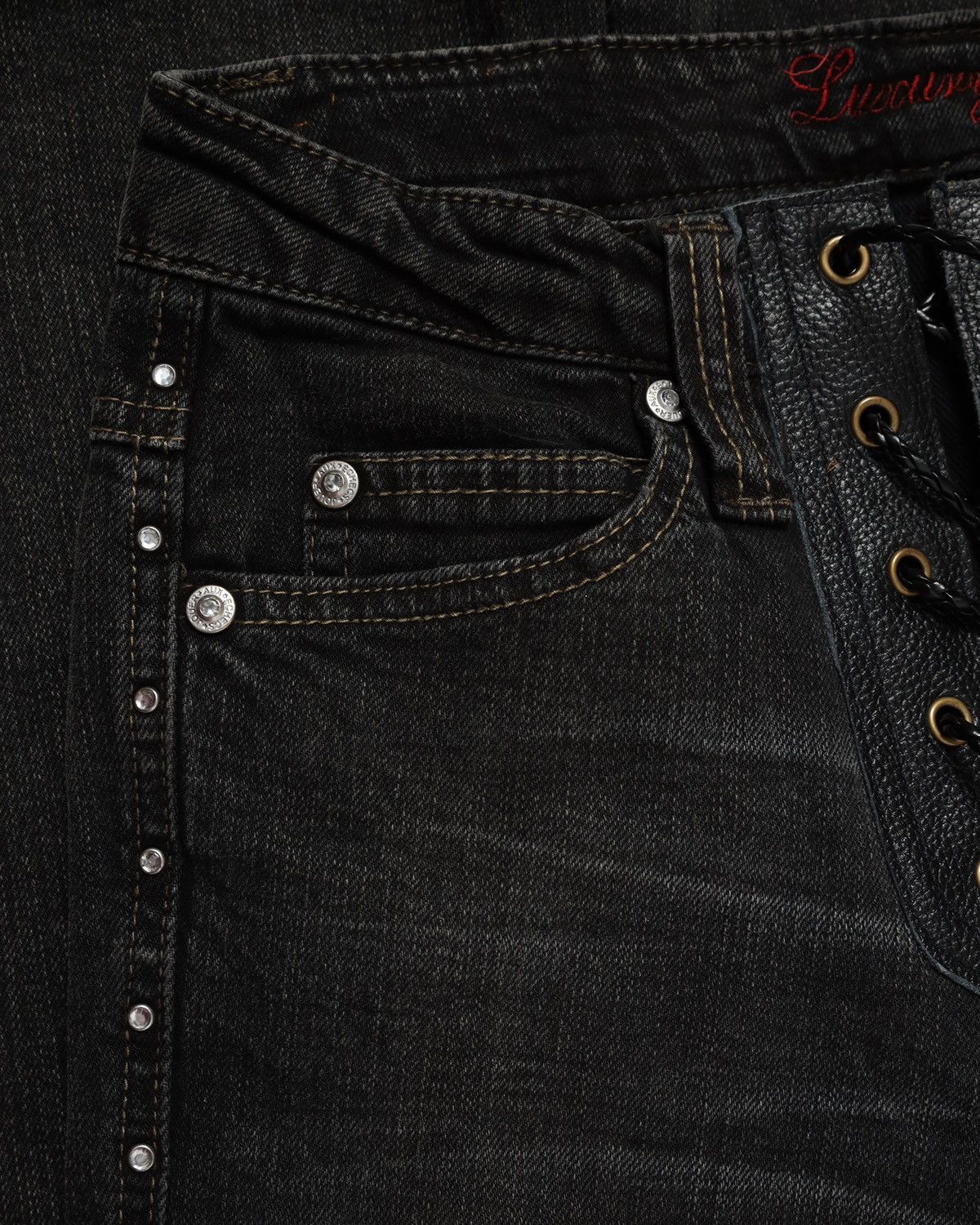 GOSTAR DE FUGA × Japanese Brand × Tornado Mart JOUER AUX EXCHECS lace up flare jeans Size US 26 / EU 42 - 3 Thumbnail