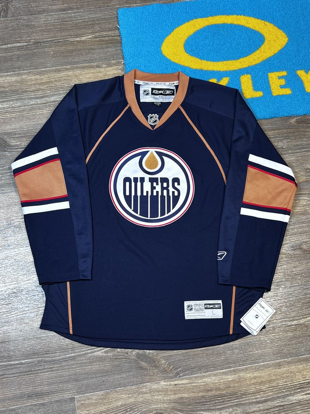 NWT Edmonton Oilers Reebok Long Sleeve Blank Blue Jersey