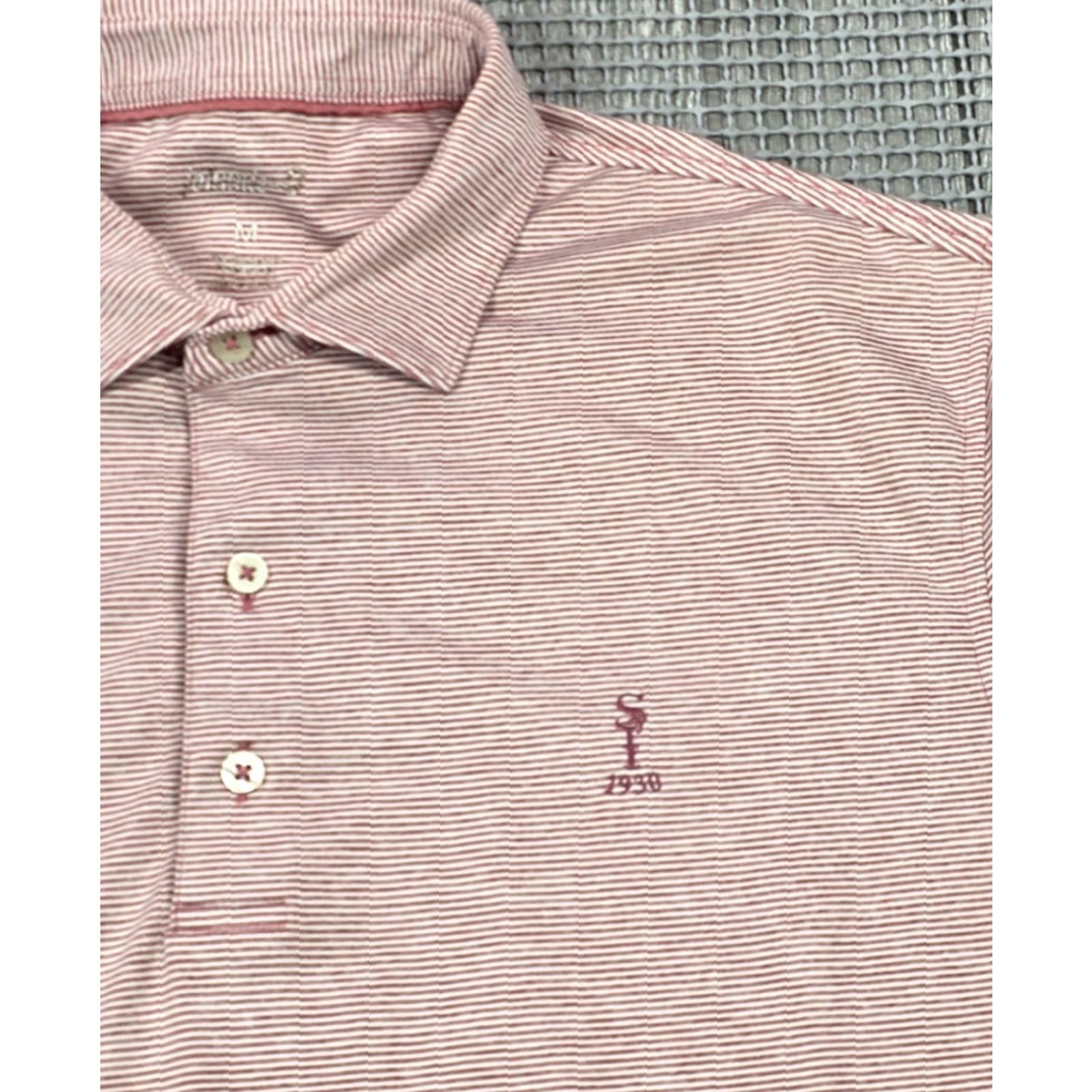 johnnie-O Johnnie O Performance Golf Polo Shirt Mens M Pink White Stripe Short sleeve Size US M / EU 48-50 / 2 - 3 Thumbnail