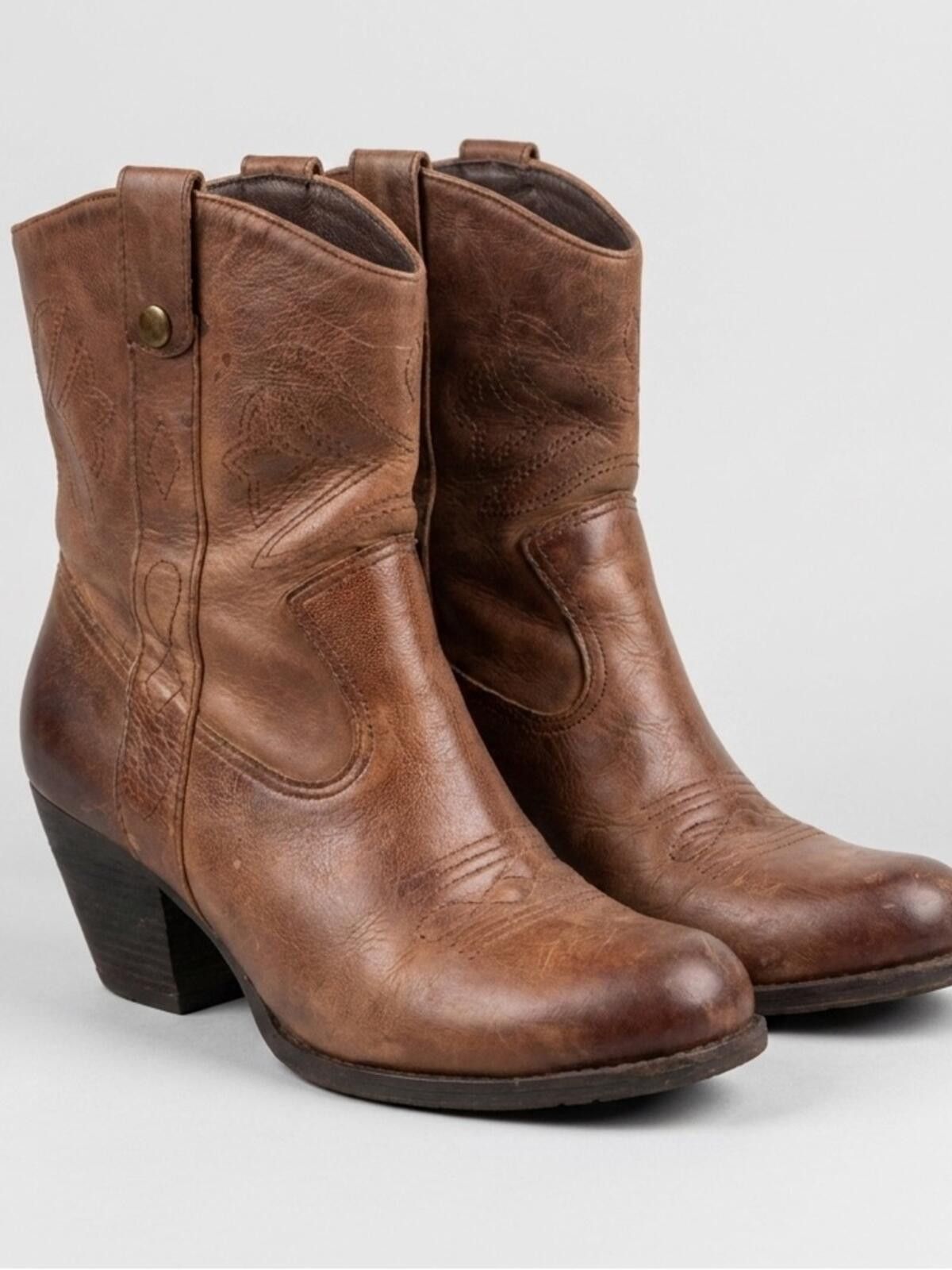 Other Gianni Bini Brown Leather Western Ankle Boots Size US 9.5 / IT 39.5 - 1 Thumbnail