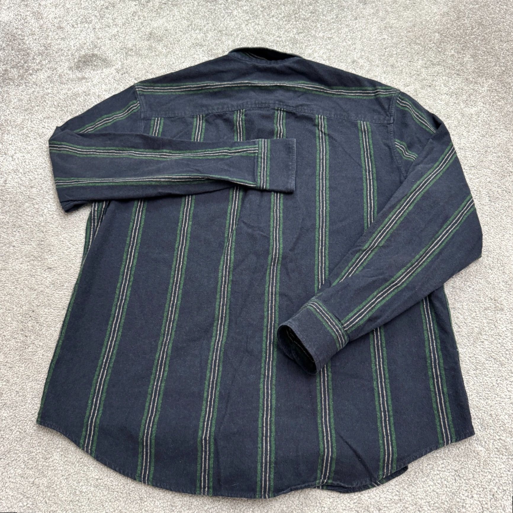 Zara VINTAGE? No. Zara Button-Up Shirt Mens XL Striped Flannel Cotton Blue Green Casual Long Sleeve Fall Spring Winter 50 in Chest Regular Mens Size US XL / EU 56 / 4 - 2 Thumbnail