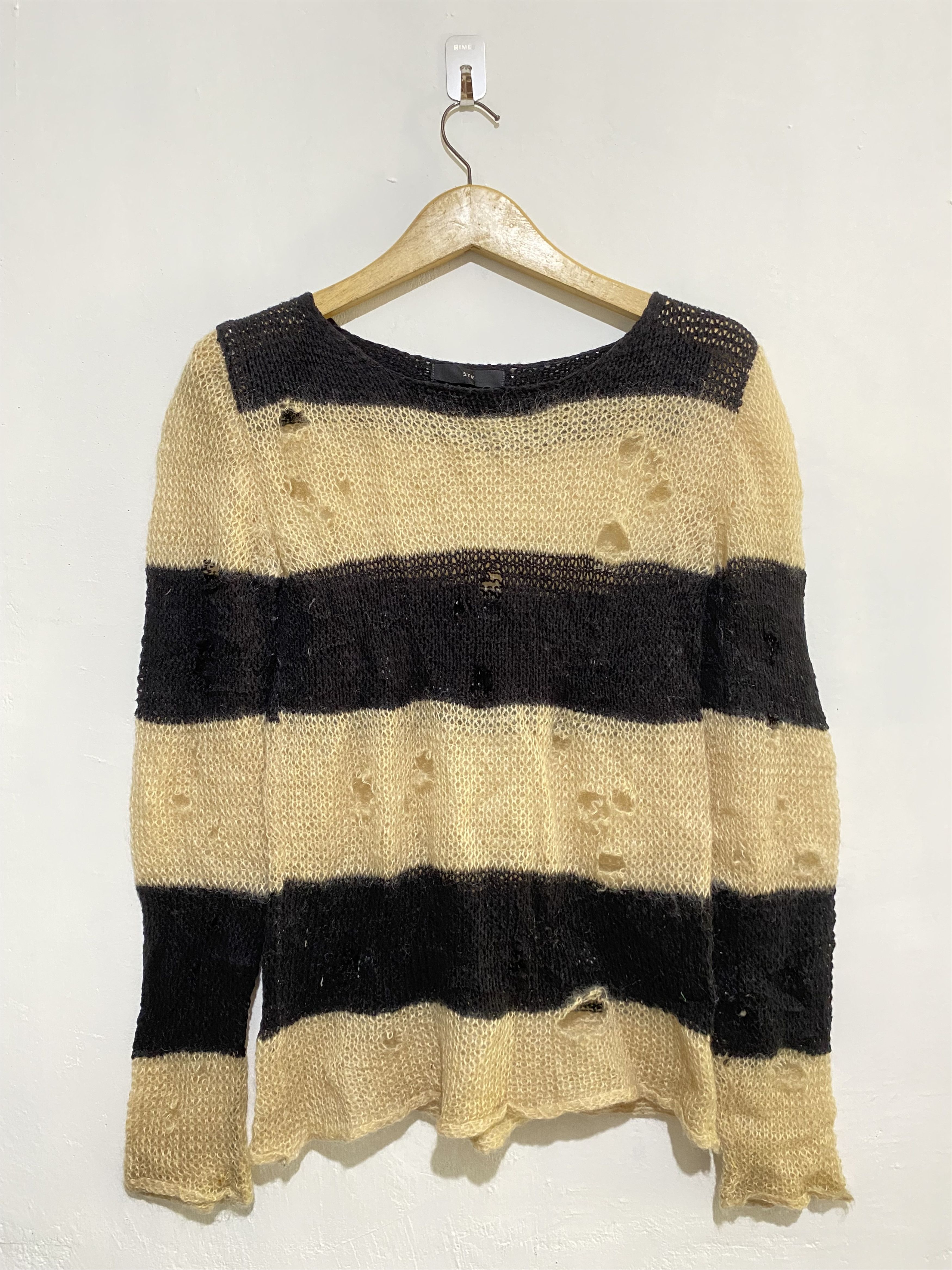 Beauty Beast Japanese Cdg style STE distressed fishnet stripe knit Size US M / EU 48-50 / 2 - 1 Thumbnail