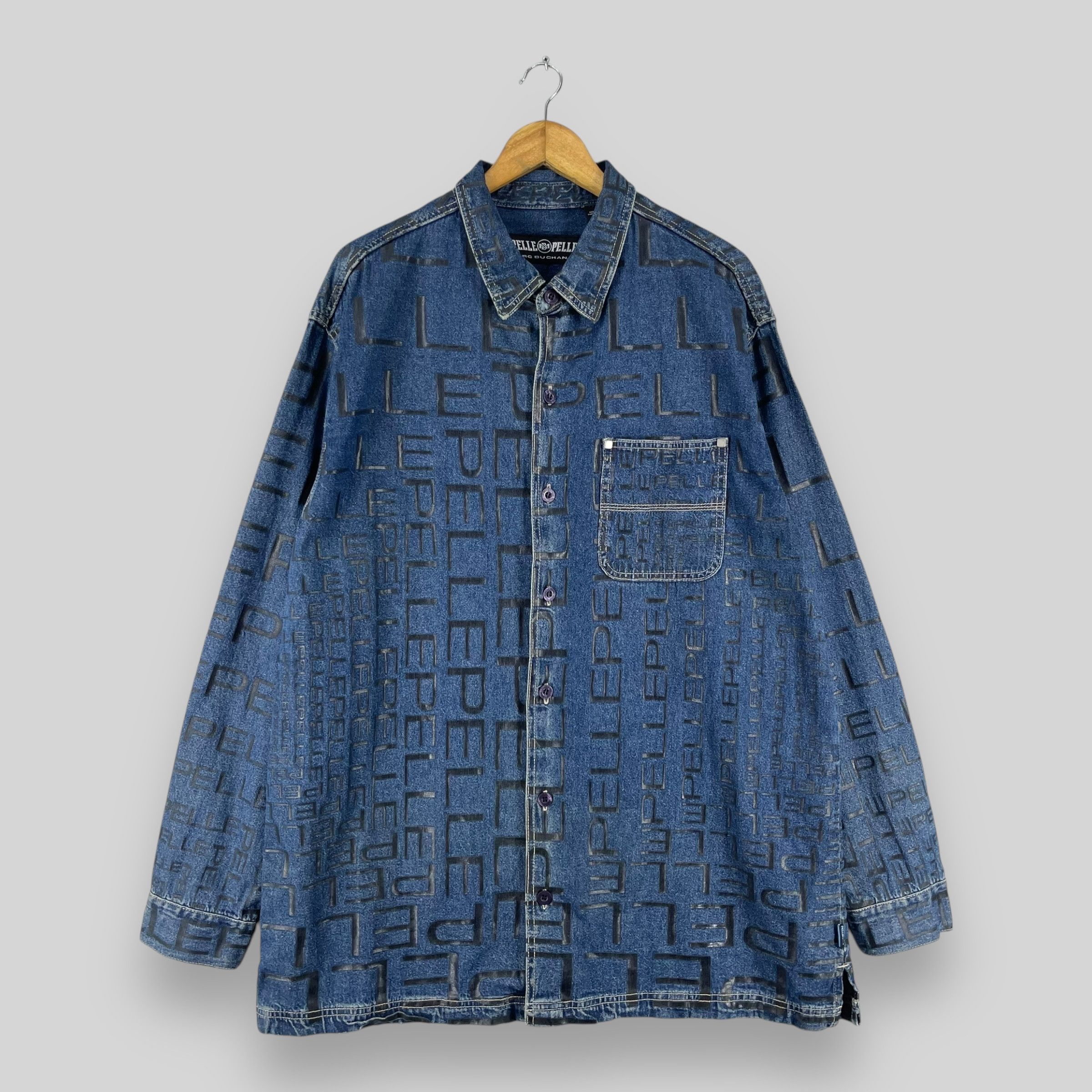 Marc Buchanan Vintage 90s PELLE PELLE Monogram Workwear Denim Jacket Size US L / EU 52-54 / 3 - 1 Thumbnail