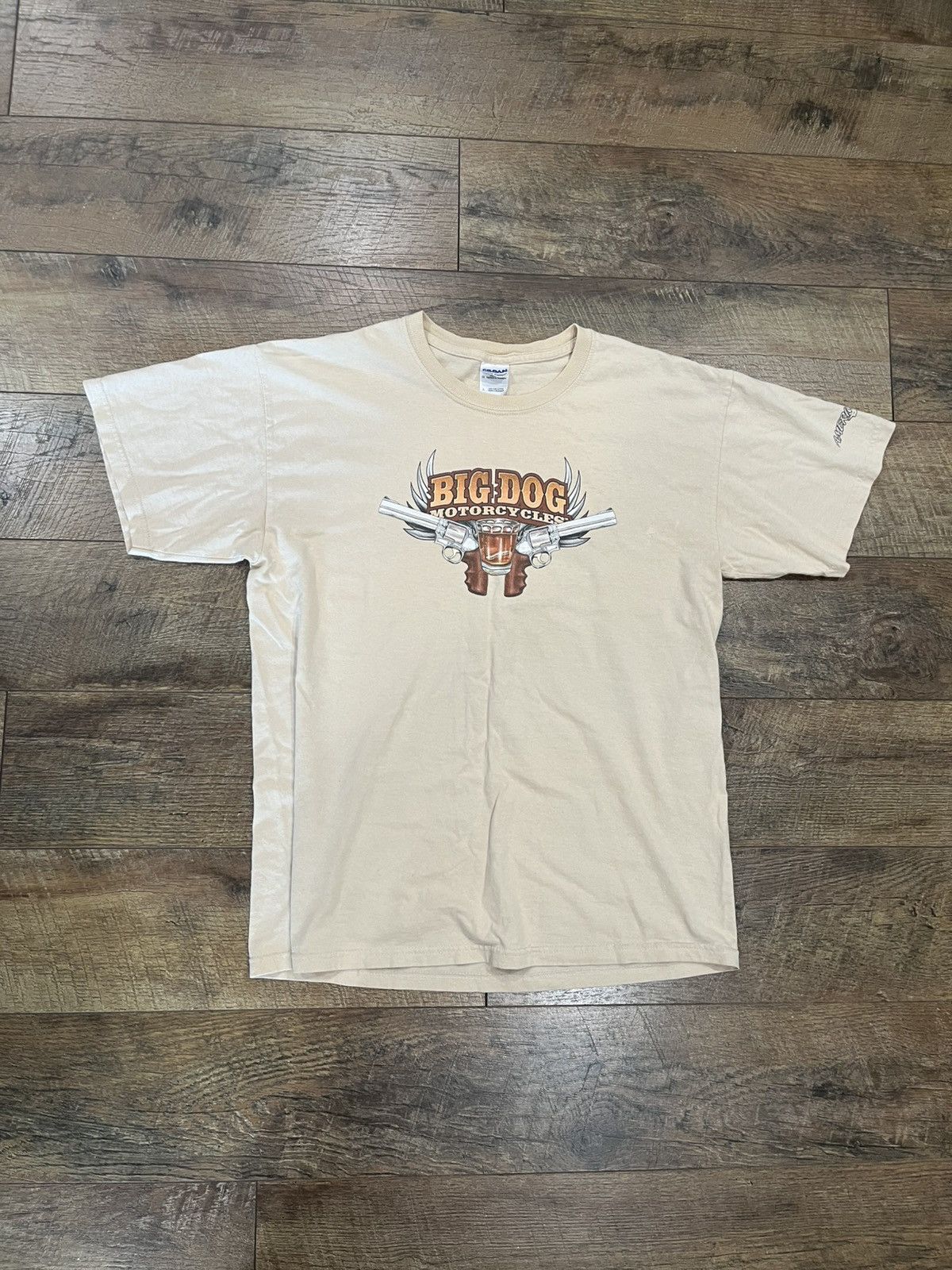 Harley Davidson Vintage Y2k Big Dog Motorcycles Bullet Holes Tee Tan Large Size US L / EU 52-54 / 3 - 3 Thumbnail