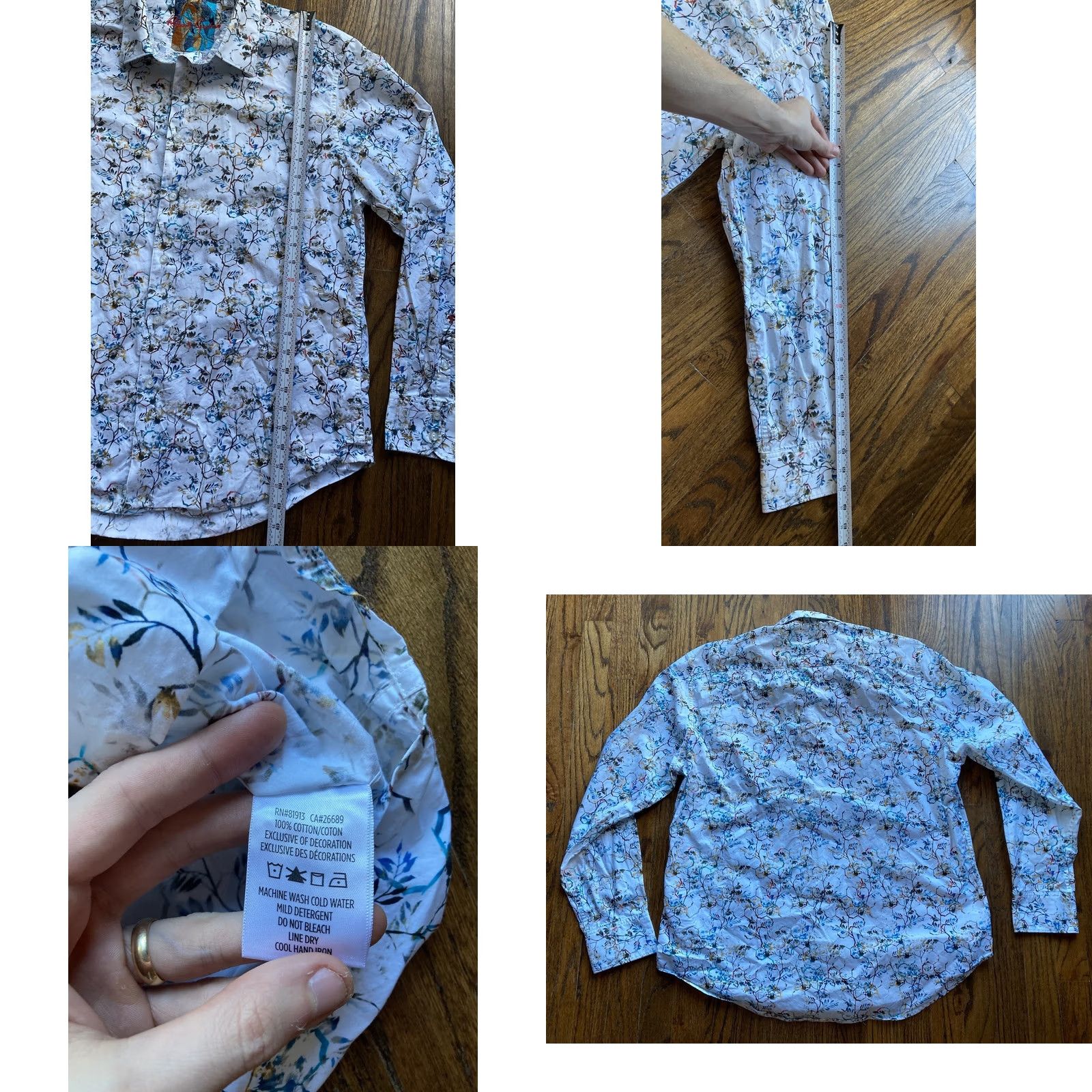 Robert Graham Robert Graham Shirt Mens XL Floral Abstract Long Sleeve Button-Up Emerald/White Cotton Flip Cuff Size US XL / EU 56 / 4 - 8 Thumbnail