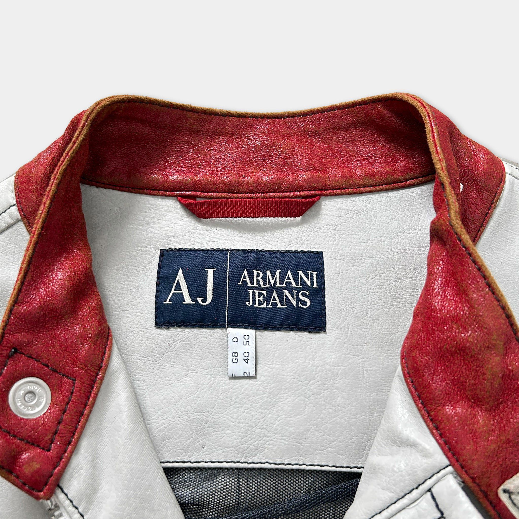 Armani Armani Jeans Racing Leather Jacket White Red Size US S / EU 44-46 / 1 - 4 Thumbnail