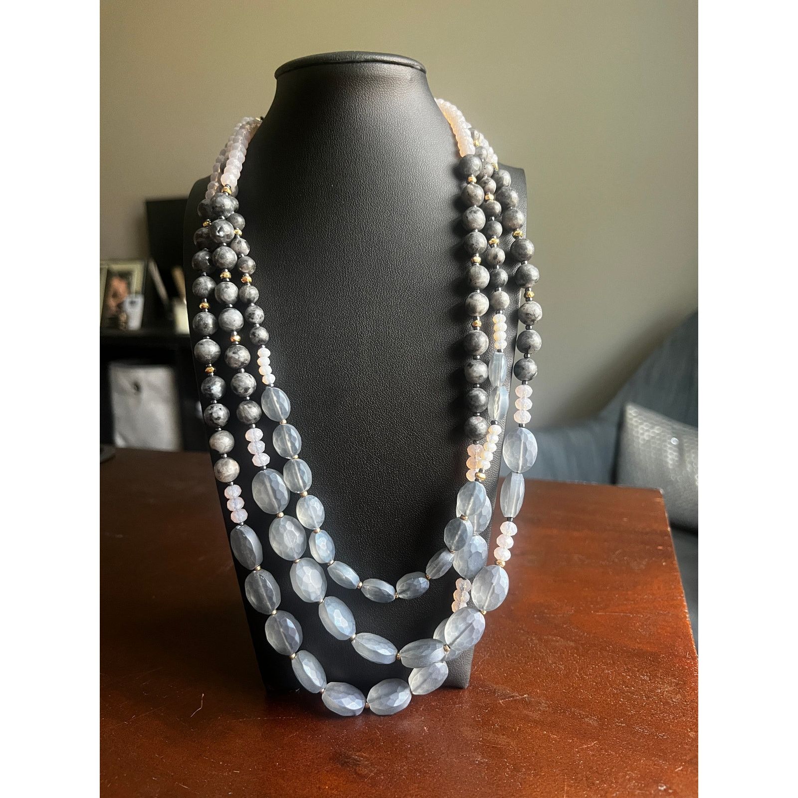 Loft Loft 3-Strand Adjustable Blue/Black/White Beaded Necklace Size ONE SIZE - 1 Thumbnail
