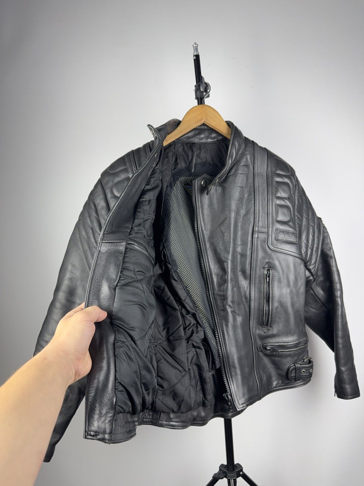 Leather Vntg 00s AKITO Heavy Leather Racing MOTO Bomber Jacket Punk Size US L / EU 52-54 / 3 - 19 Thumbnail