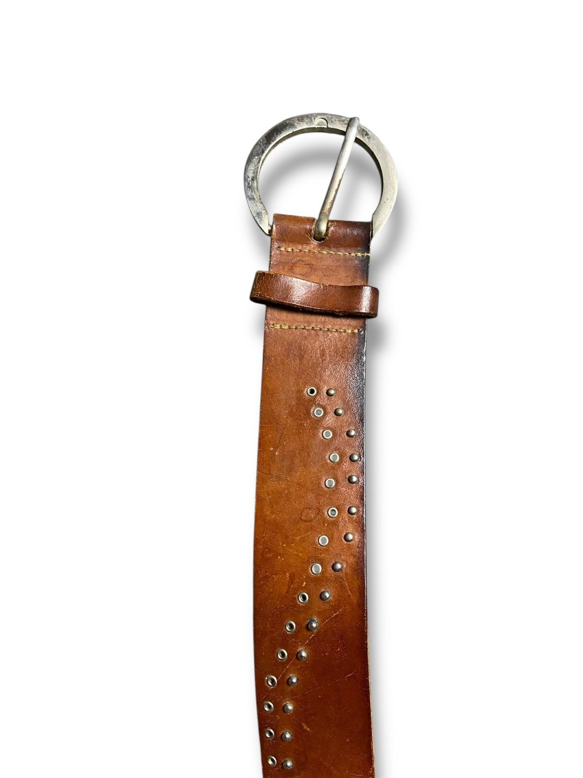 Japanese Brand Brown Metal Studded Leather Belt (142) Size 38 - 3 Thumbnail