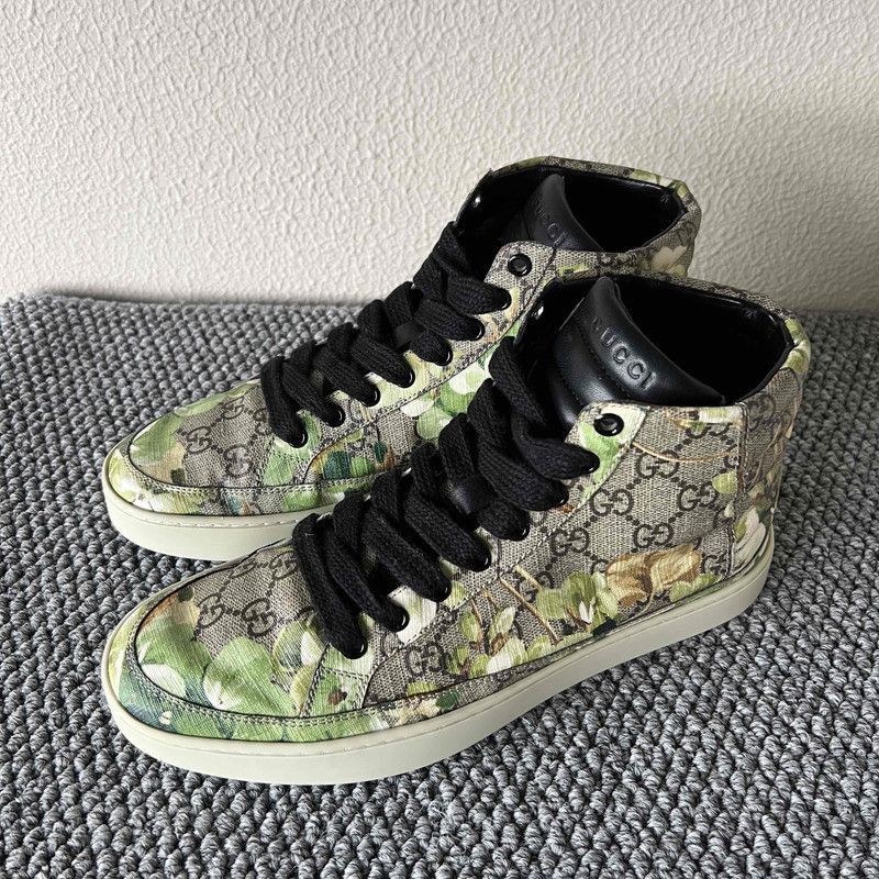 Gucci Gucci Green Floral High-Top Sneakers for Men - Size US 7 / EU 40 - 1 Thumbnail