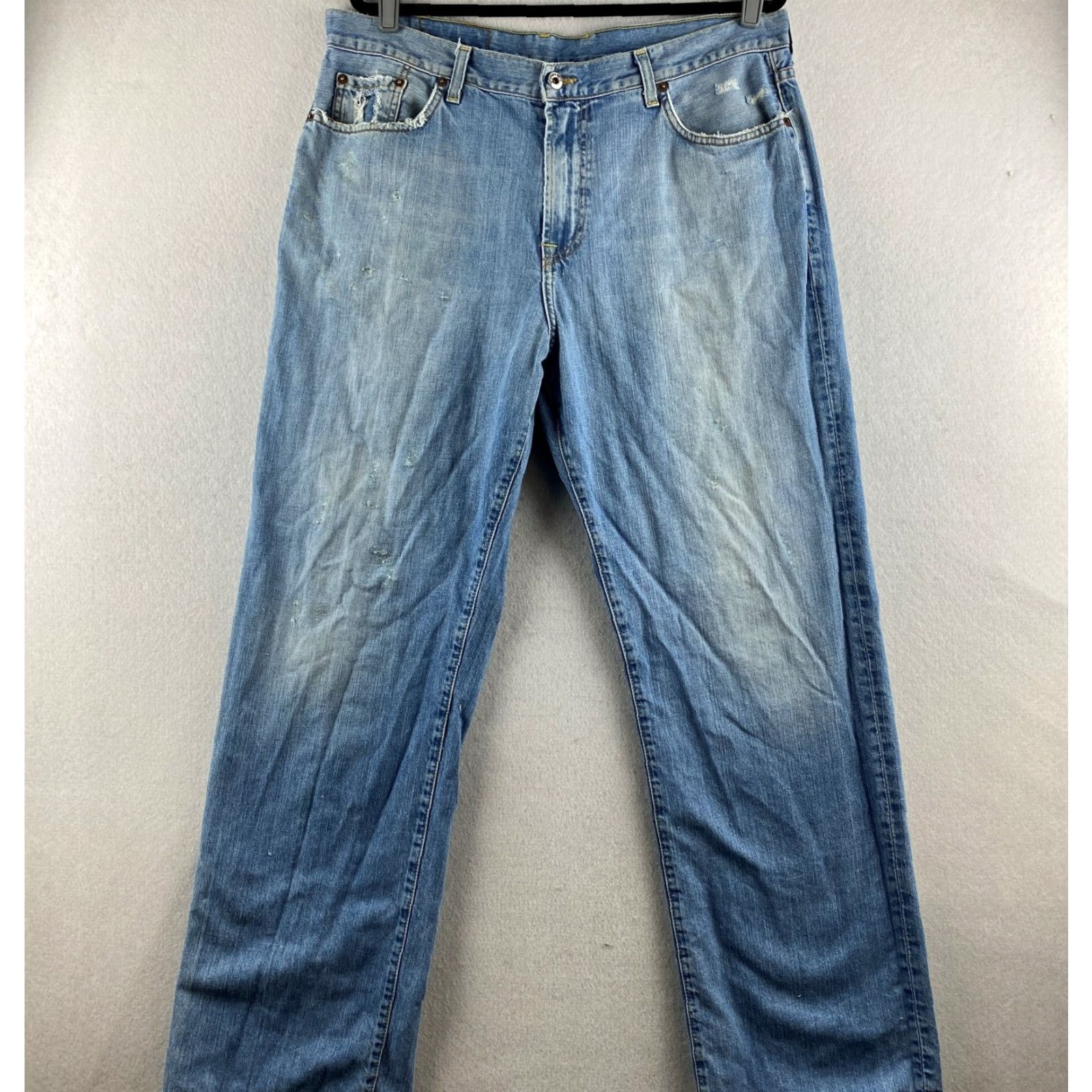Lucky Brand Lucky Brand Jeans Mens 38 Blue Distressed Straight 5-Pocket Denim Relaxed Regular Zip Belt Loops Inseam 32 N/A Size US 38 / EU 54 - 2 Thumbnail