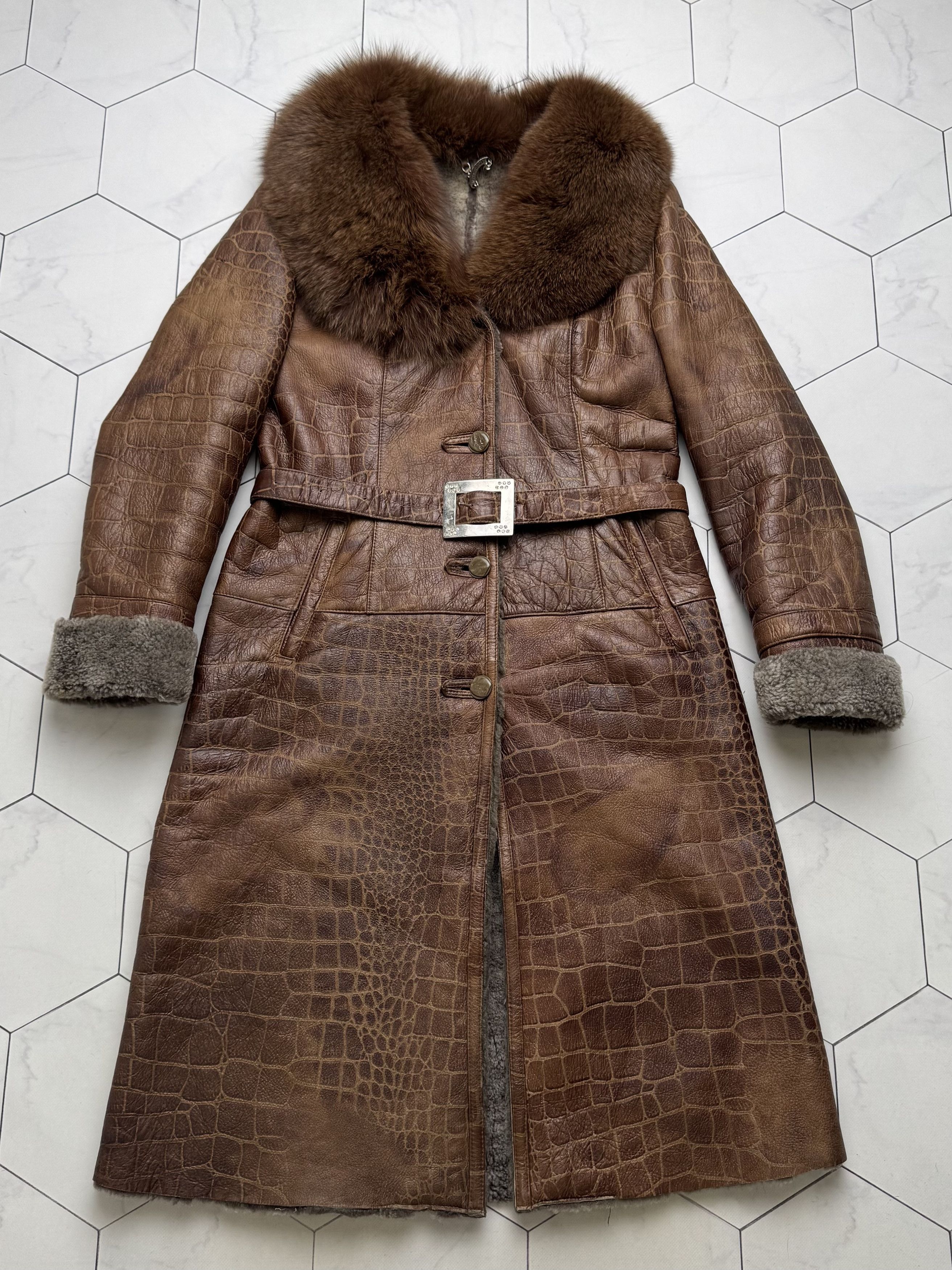 Japanese Brand Vintage Real Sheepskin Coat With Belt (B550)E2D15 Size L / US 10 / IT 46 - 1 Thumbnail