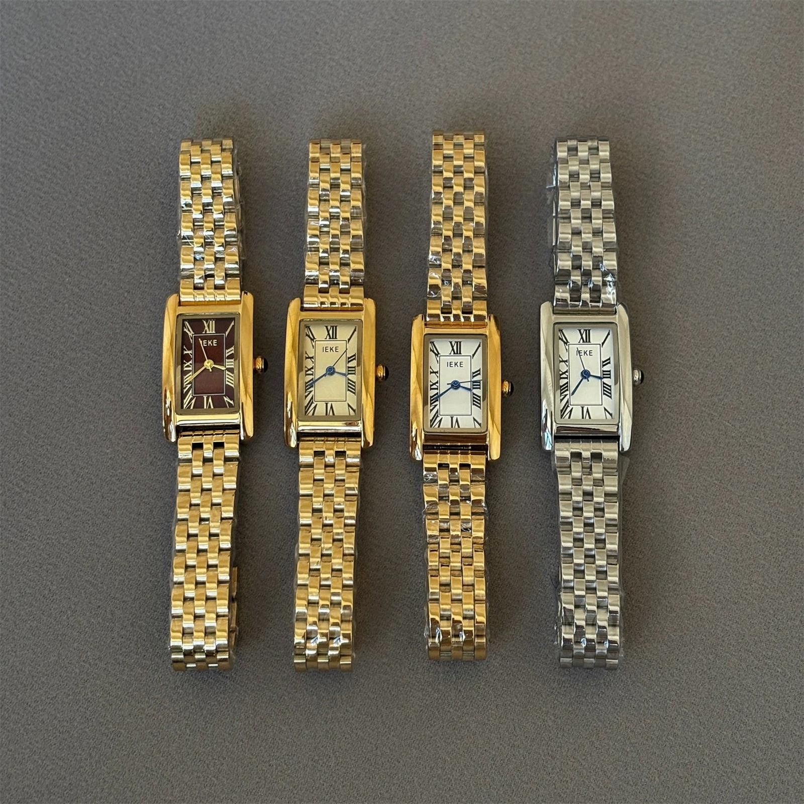 Jewelry Rectangular Face Wristwatch, Classic Gold Watch Size ONE SIZE - 8 Thumbnail