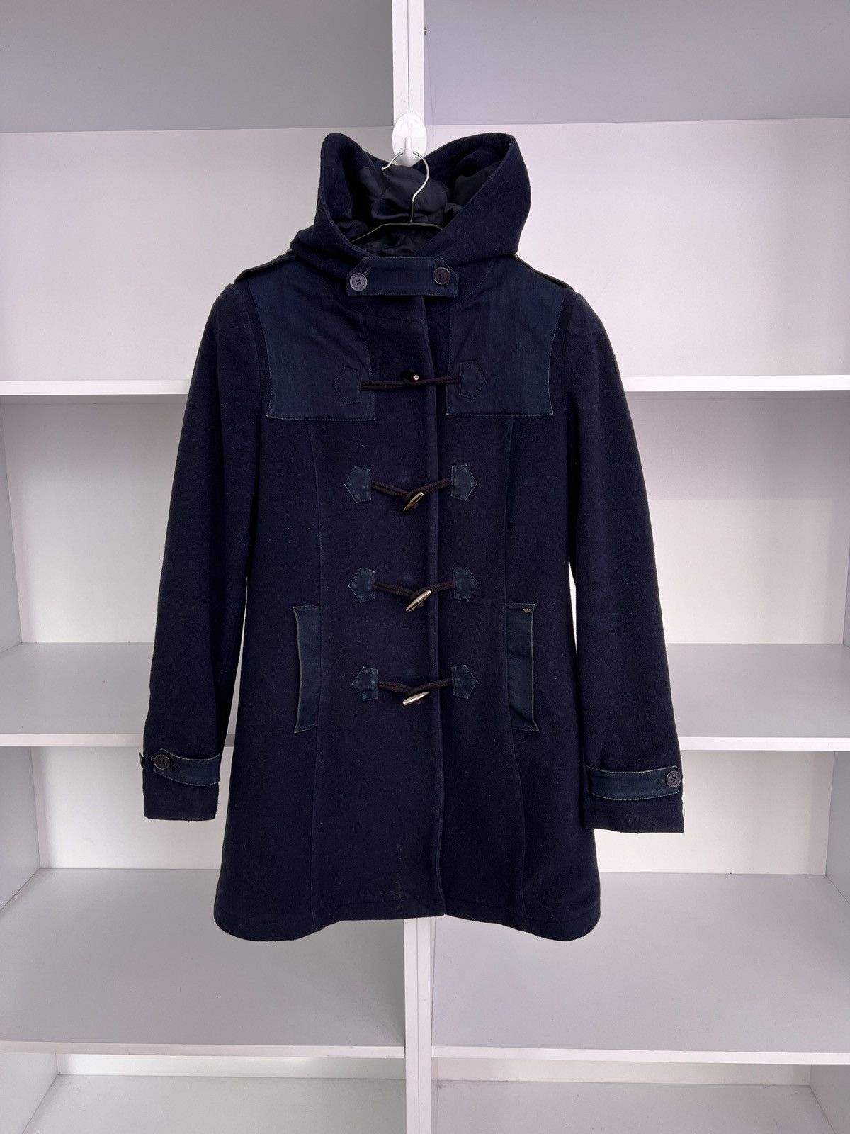 Emporio Armani × Giorgio Armani × Vintage Vintage Armani Jeans Wool Hooded Women’s Coat Size M / US 6-8 / IT 42-44 - 2 Thumbnail