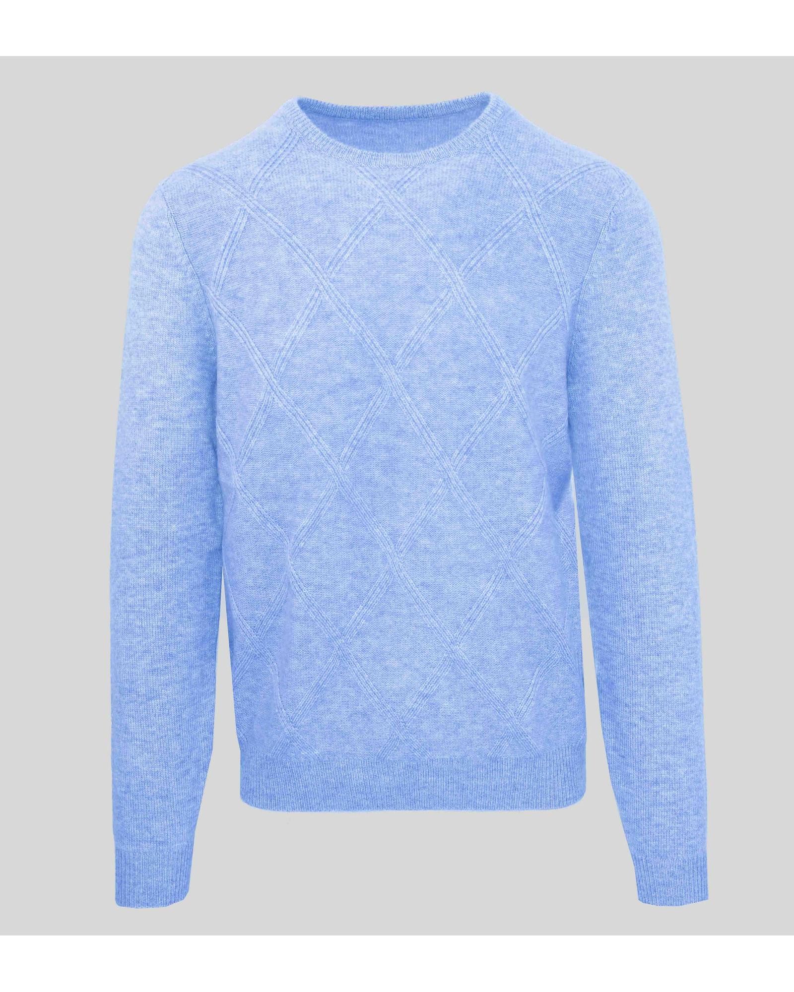 image of Malo Round Neck Cashmere And Wool Sweater in Blue, Men's (Size Small)