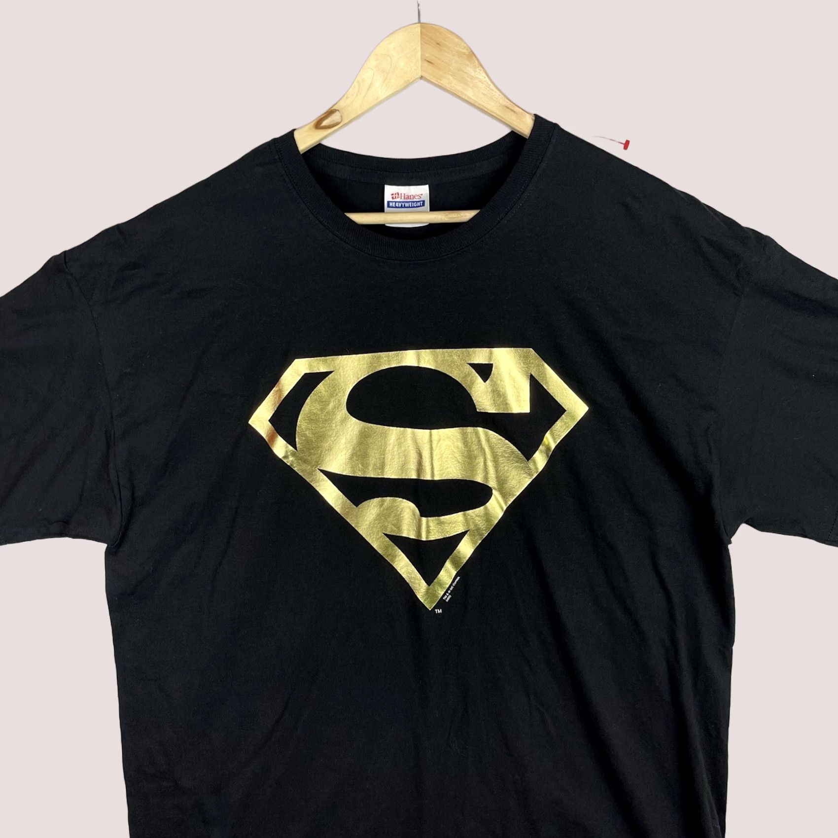 Hanes VINTAGE Superman Shirt Mens XL Black Graphitti Gold Logo DC Comics Superhero Y2K Size US XL / EU 56 / 4 - 1 Thumbnail