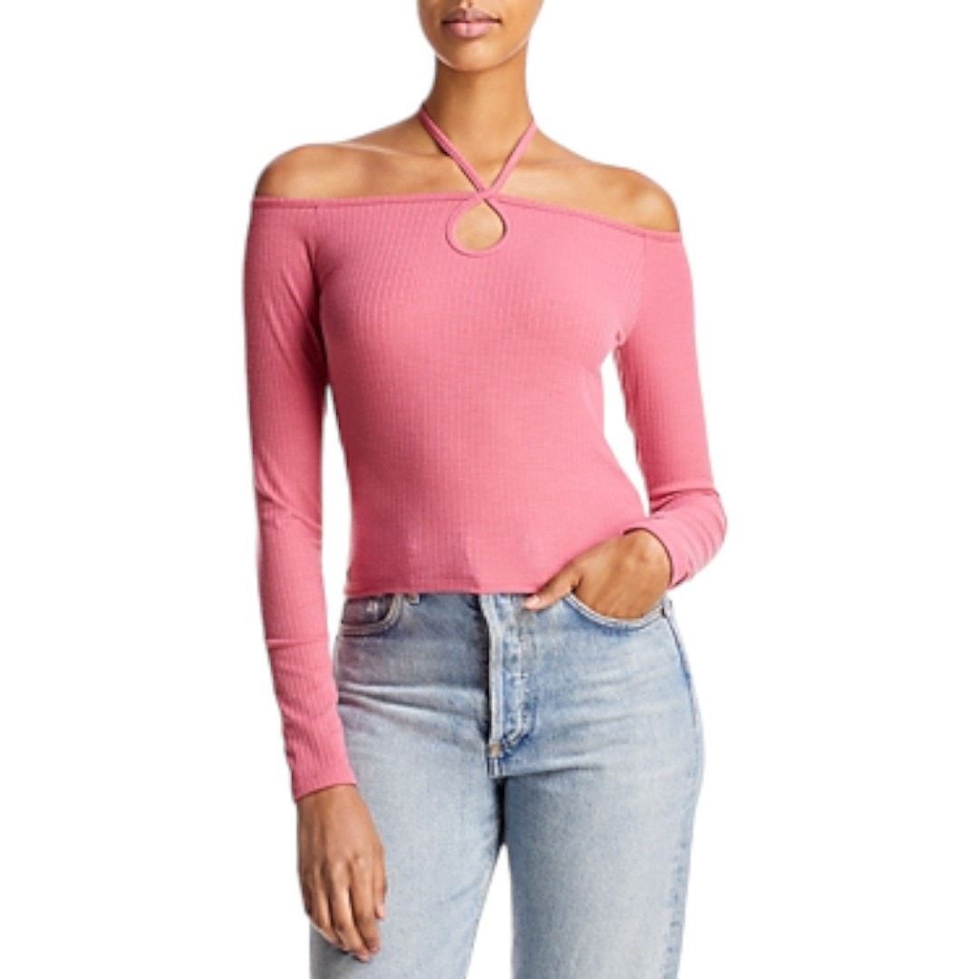 Other Aqua Pink Long Sleeve Cutout Halter Top Medium NWT $58 MSRP Size M / US 6-8 / IT 42-44 - 1 Thumbnail