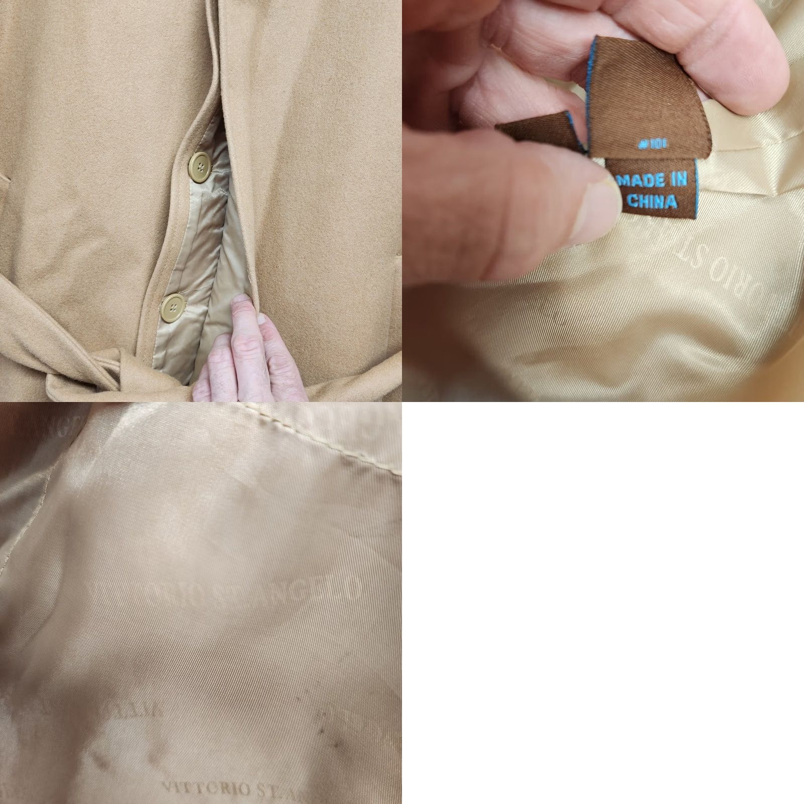 Vintage Vittorio St Angelo Cooper & Nelson Trench Coat Mens 50R Wool Blend Tan Camel Long Coat Button Front Tie Belt Wool Blend Tan Camel Mens} Size US M / EU 48-50 / 2 - 10 Thumbnail