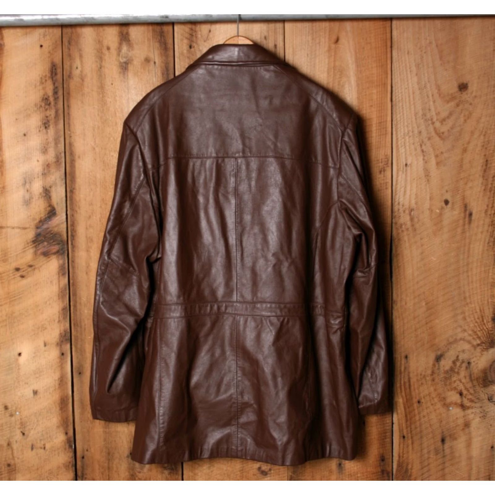 Vintage VINTAGE Clipper Mist by Londontown Corp. Brown Leather 3-Button Car Coat Sz. 54R Mens Coat Size US L / EU 52-54 / 3 - 7 Thumbnail