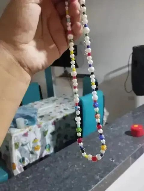 Jewelry Colorful Glass Crystal Beads Pearl Necklace Size ONE SIZE - 2 Thumbnail
