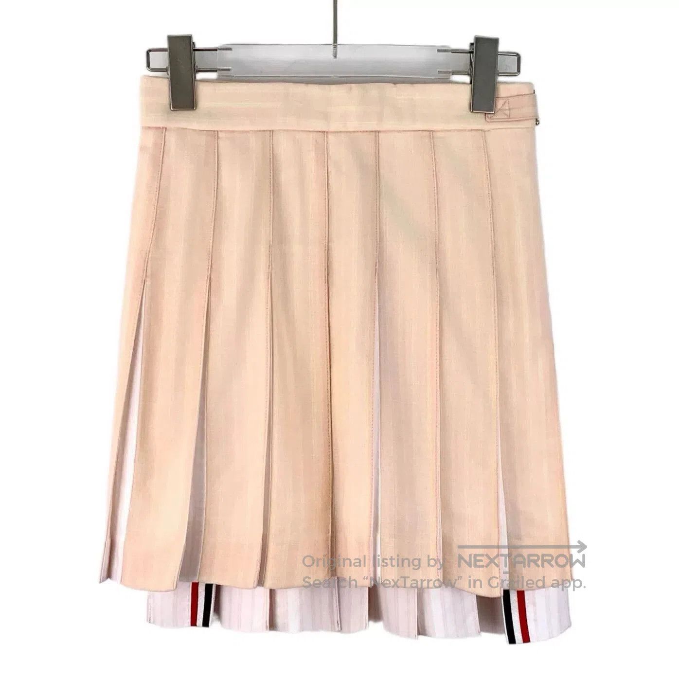 thom browne beige wool pleated mini skirt.