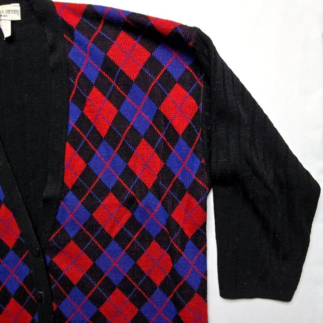Vintage Vintage Victoria Jones Cardigan Argyle Black Red Blue 2X Size XXL / US 16-18 / IT 52-54 - 4 Thumbnail