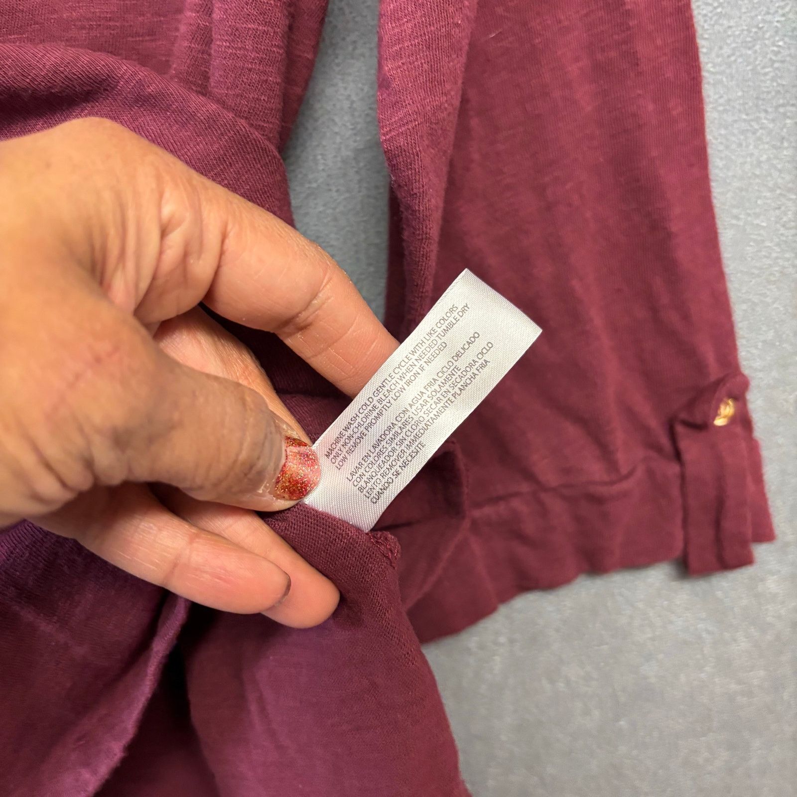 Other Carolyn Taylor Burgundy Henley Top Roll Tab Sleeves Women XL Size XL / US 12-14 / IT 48-50 - 7 Thumbnail