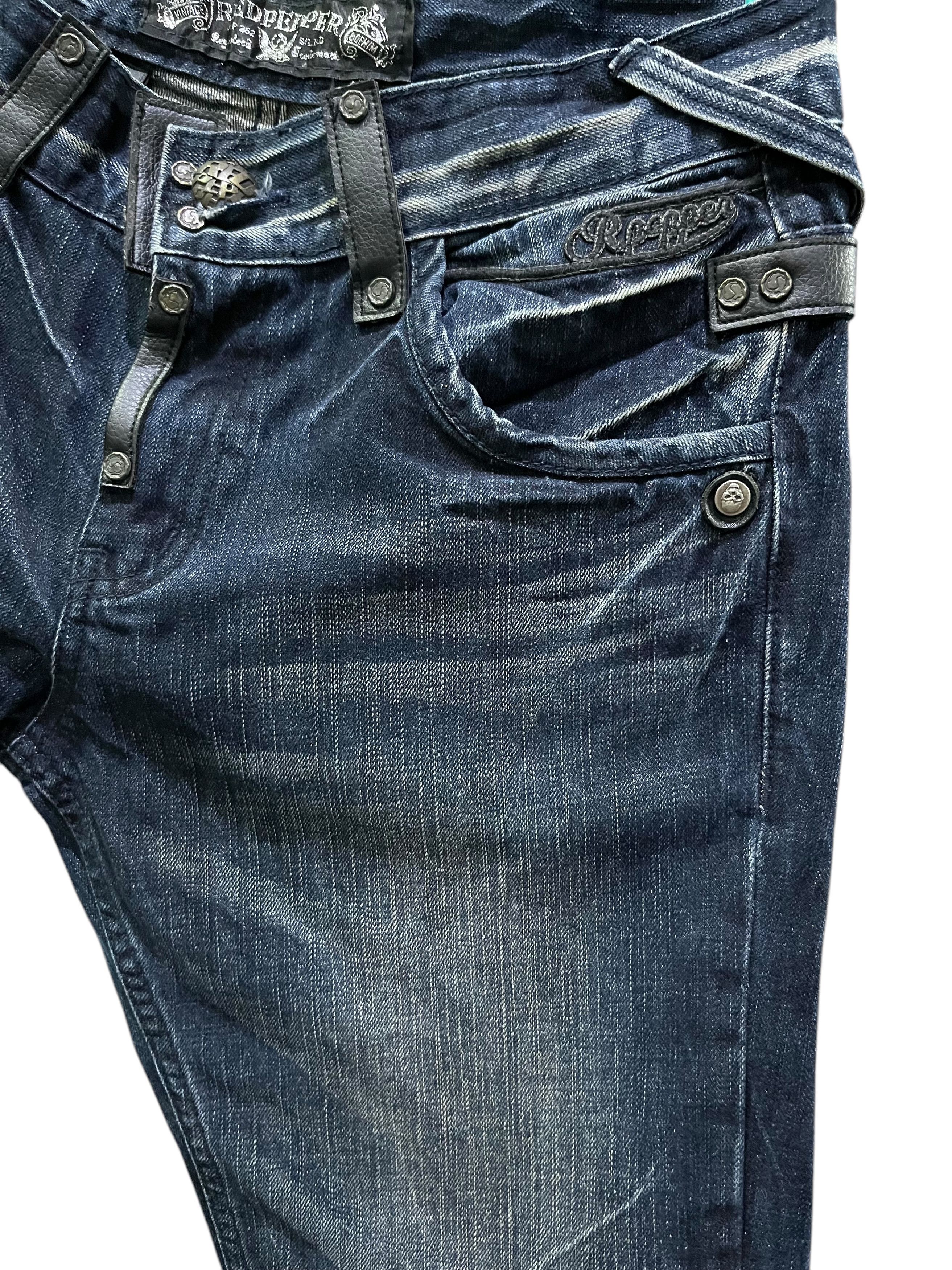 Japanese Brand 🔥 90’s RED PEPPER Punk Skull Distressed Dark Blue Slim Fit Size US 31 - 5 Thumbnail