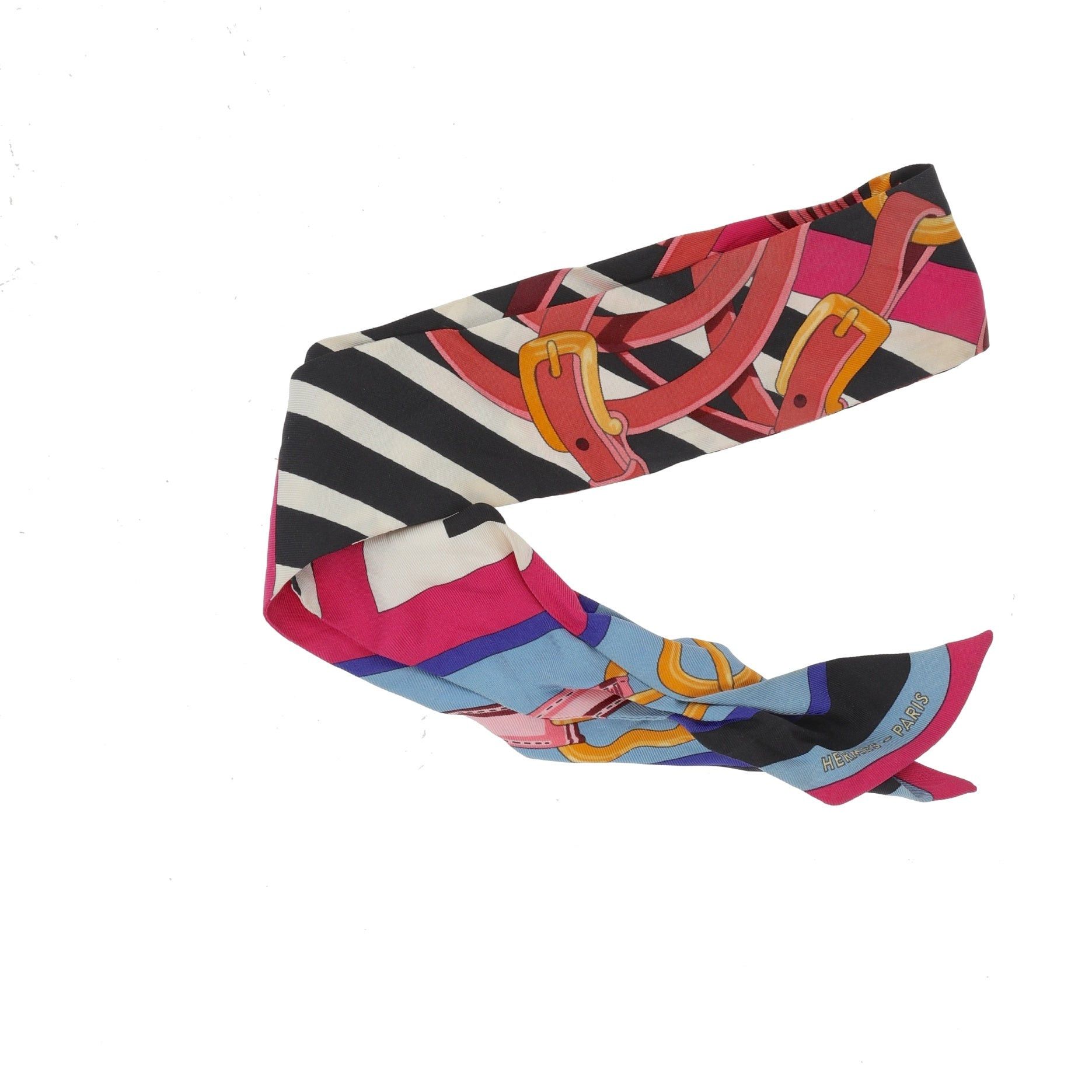 image of Hermes Twilly Foulard In Multicolor Silk in Black, Women's