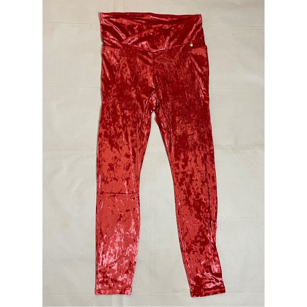 Fabletics NWT New $75 Fabletics Red Crushed Velour Crossover Legging Size 28" / US 6 / IT 42 - 2 Thumbnail