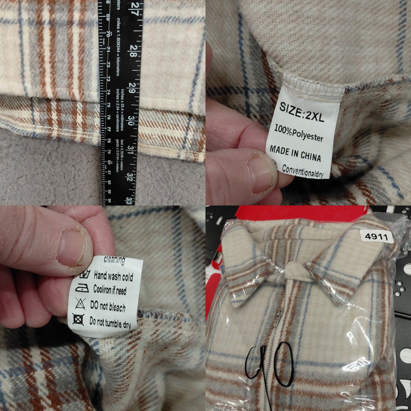Vintage Women's Pullover Jacket Size 2XL Tan/Blue Pocket Plaid Half Zip Sweatshirt Shirt Size XXL / US 16-18 / IT 52-54 - 9 Thumbnail