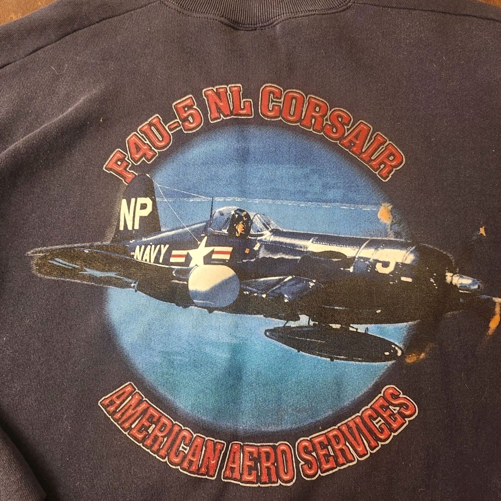 Fruit Of The Loom F4U Corsair Sweatshirt XL Navy Graphic Print USA Planes Aircraft Mens Regular Crew Neck Cotton Blend Pullover Fruit of the Loom Size US XL / EU 56 / 4 - 3 Thumbnail
