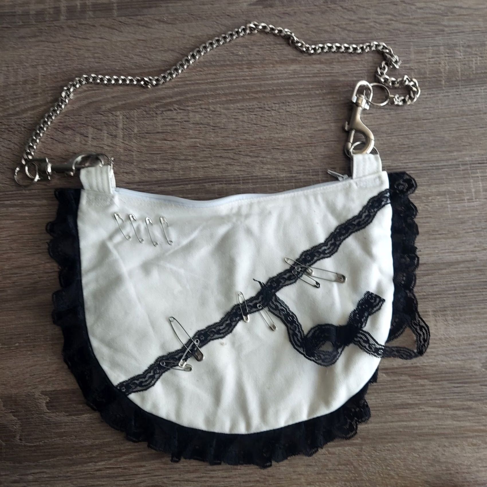 Vintage Handmade Black Lace Shoulder Bag with Chain Strap Pins - Small Women’s Bag, Silver Handle, Personalize, Stylish, Unbranded, Women, Bag Size ONE SIZE - 2 Thumbnail