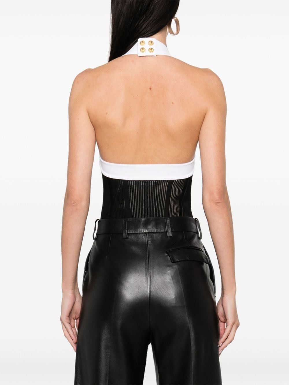 Balmain o1s1wg110125 Knitted Bodysuit in White Black Size M / US 6-8 / IT 42-44 - 4 Thumbnail