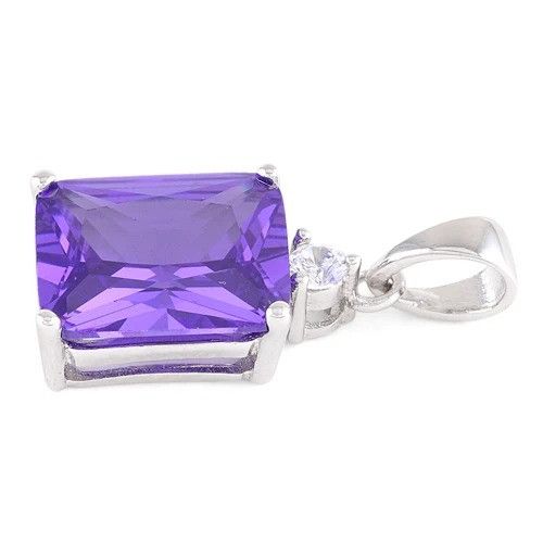 Sterling Silver Sterling Silver Rectangular Amethyst CZ Pendant Size ONE SIZE - 1 Thumbnail